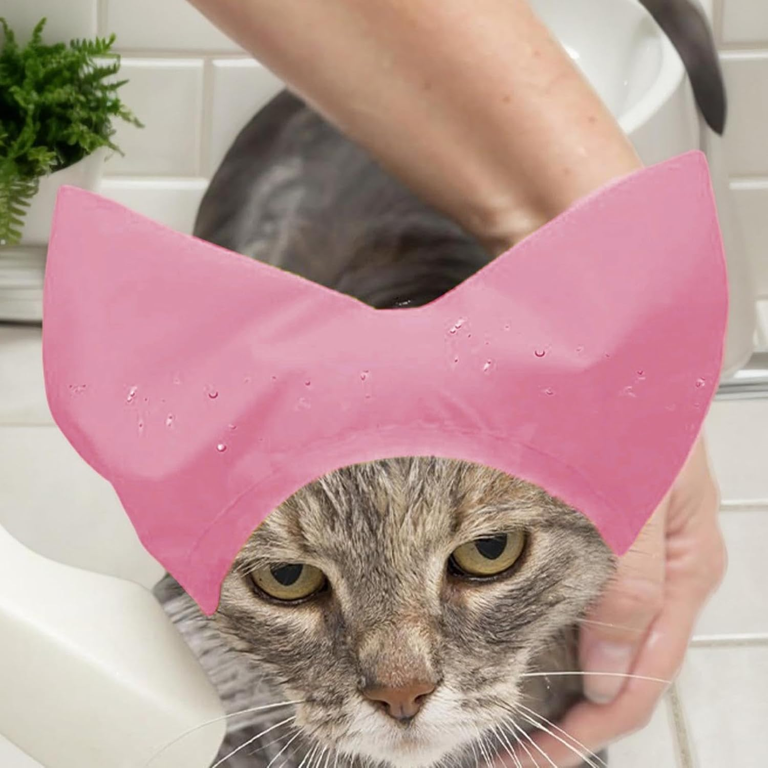 Shurzzesj Dog Shower Cap - Bathing Cap Adjustable Shower Hat Dog Ear Cover - Head Wrap Oxford Cloth, Pet Supplies Waterproof Ear Protection, Grooming Bathing Supplies - Pink image number 1