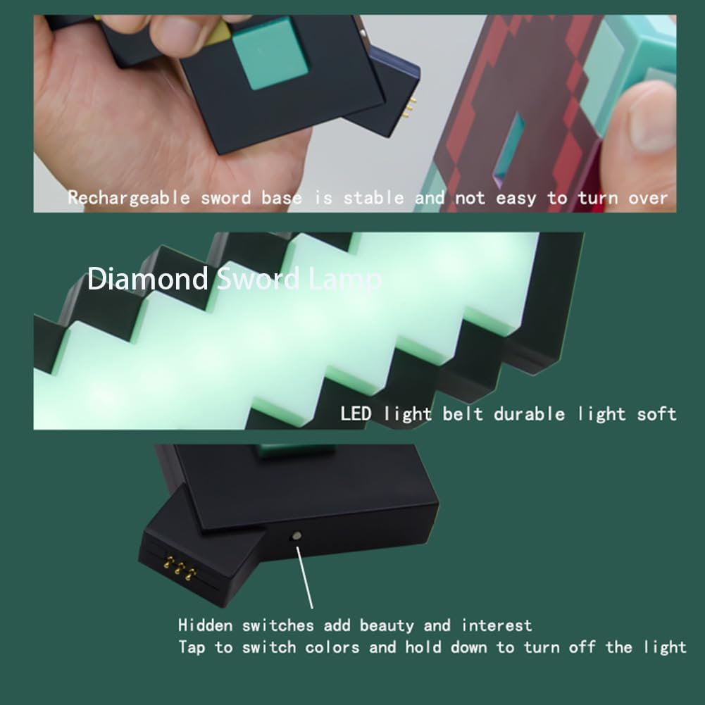 OVLENG Carft Diamond Sword Lamp - Night Lamp for Gaming Desk or Nightstand, 7 Adjustable Color Modes, Works with USB-C image number 6