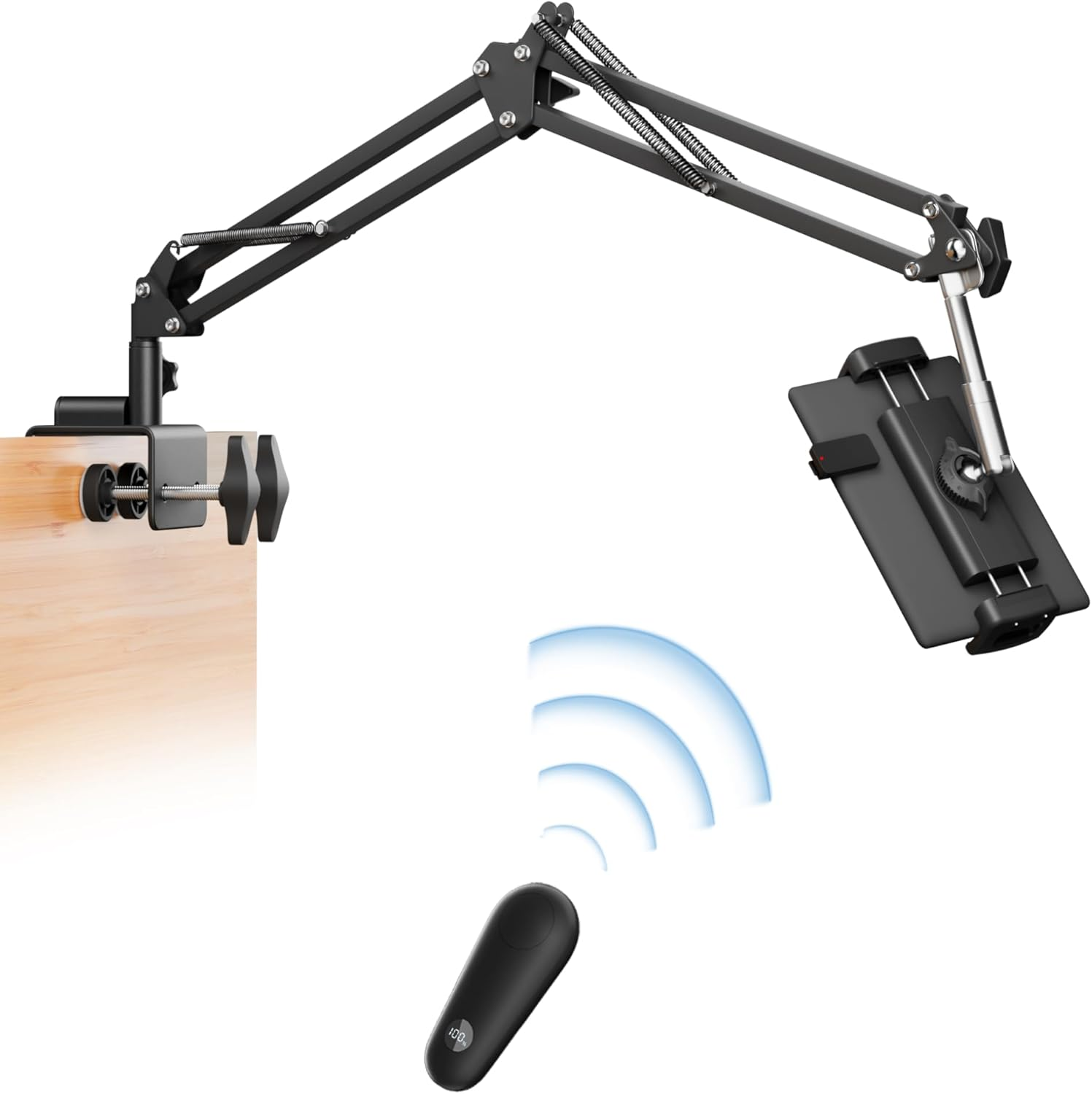 Tablet Holder for Kindle Holder Reading in Bed with Remote Page Turner, Hands-Free for Ipad Stand Arm, Compatible with Kindle Accessories, Ipad, Iphone, Ereaders Devices, Gifts for Readers