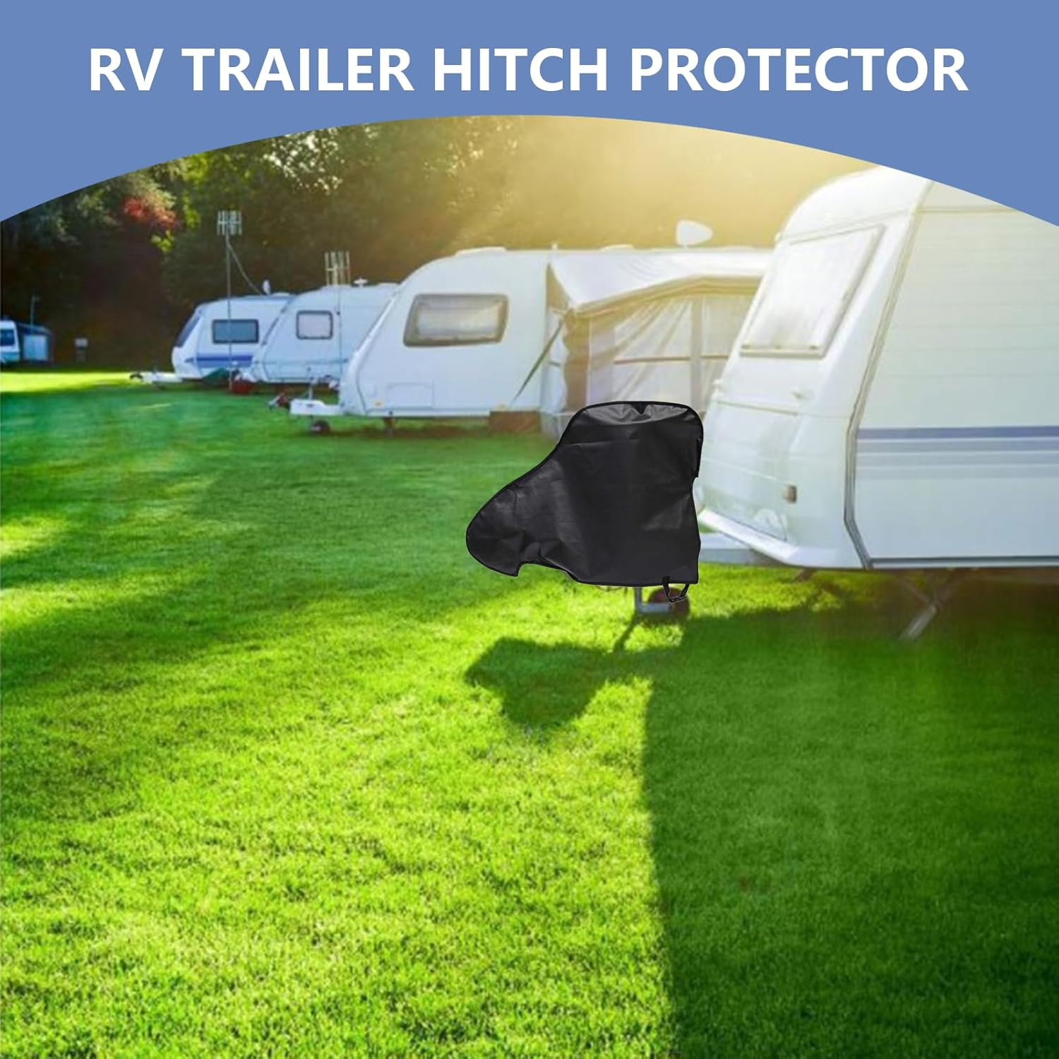 Universal Waterproof Caravan Hitch Cover, Heavy Duty Tow Hitch Cover with Adjustable Strap, Caravan Drawbar Trailer Protector, All-Weather Waterproof Tow Bar Cover for Campervan and Trailer (Black)