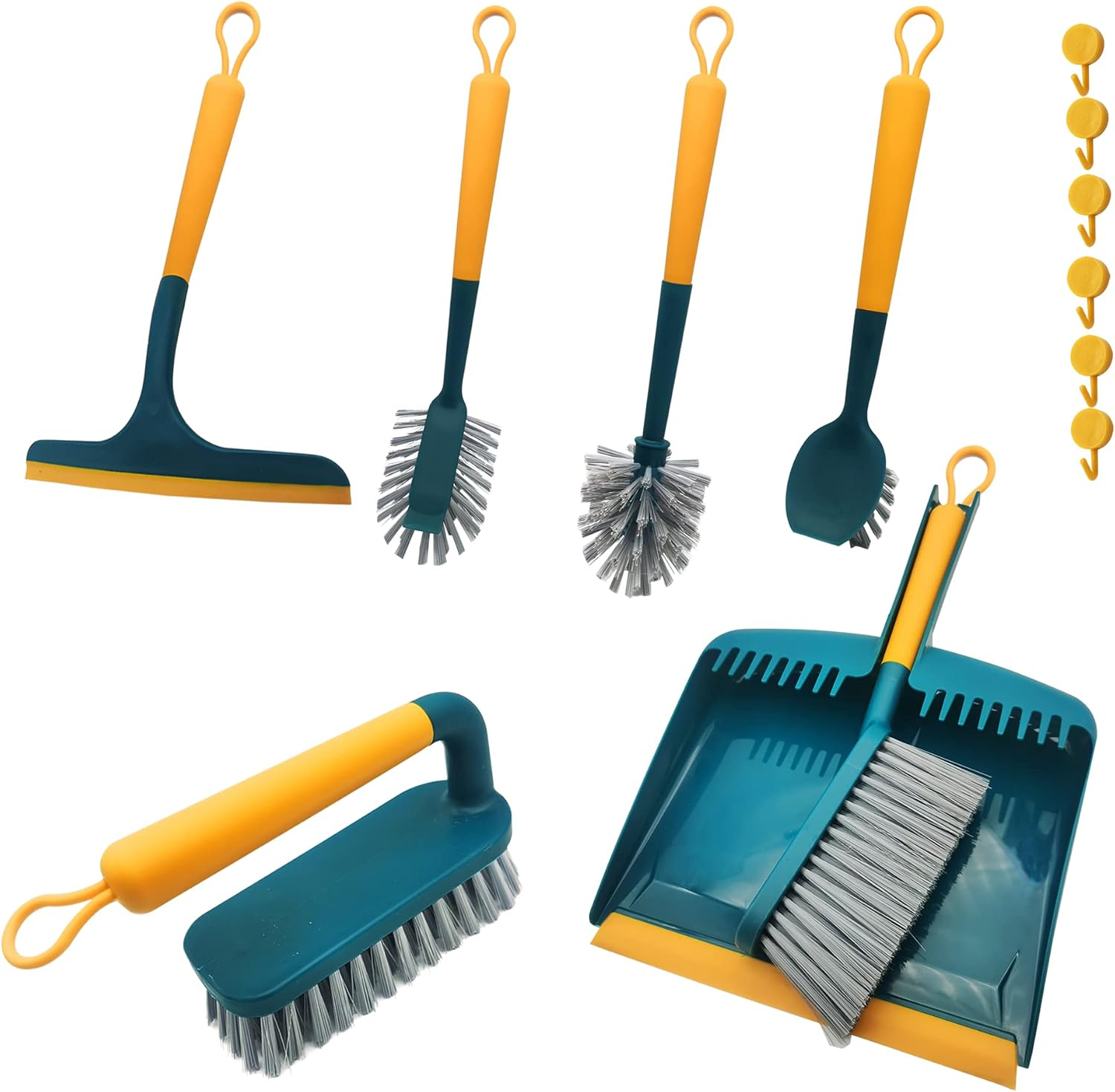 IZSOHHOME Household Universal Tool Brush Set,Kitchen Brush,Garage Brush,Toilet Brush,Mini Broom&Dustpan,Dish Brush,Bottle Brush,Desktop Broom,Squeegee,Kitchen Cleaning,Protect Tableware Surface