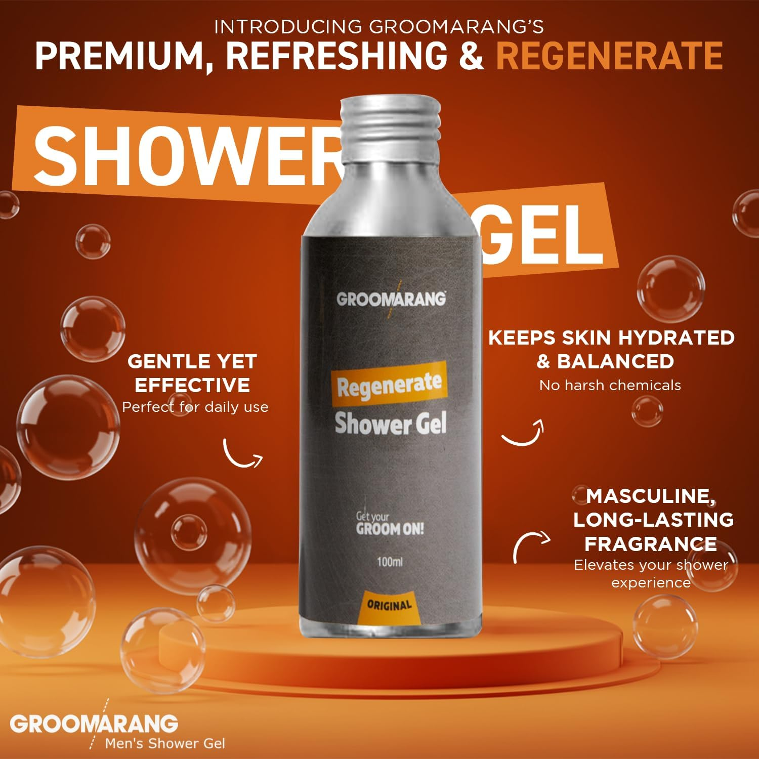 Groomarang Original Regenerate Shower Gel Refresh & Energise 100% Natural Skin Care Organic & Vegan 100Ml image number 6
