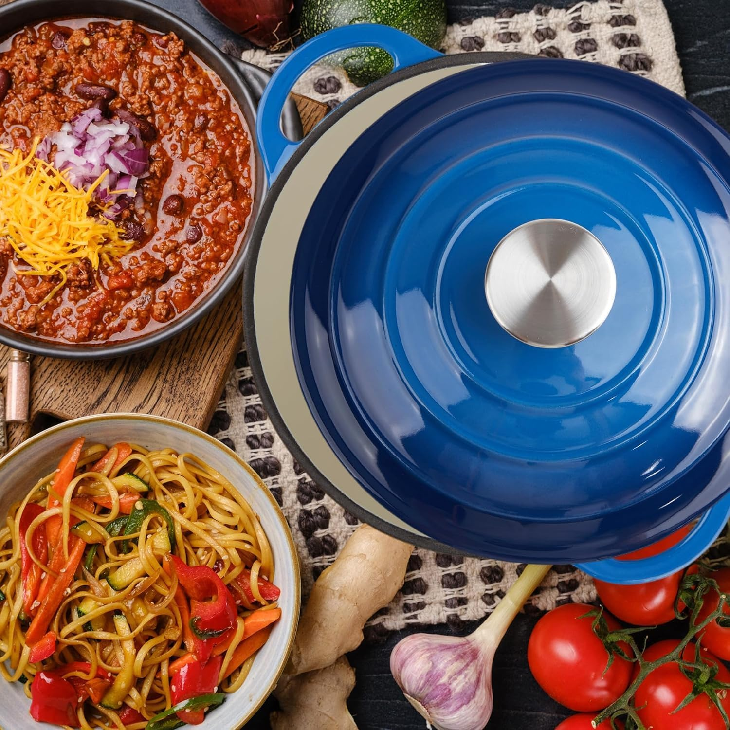4 Litres/3.6 Quart Enameled Cast Iron Dutch Oven Pot with Lid, Oven Safe up to 550&deg; F & Dishwasher Safe, Sturdy Dutch Oven Cookware - Blue image number 3