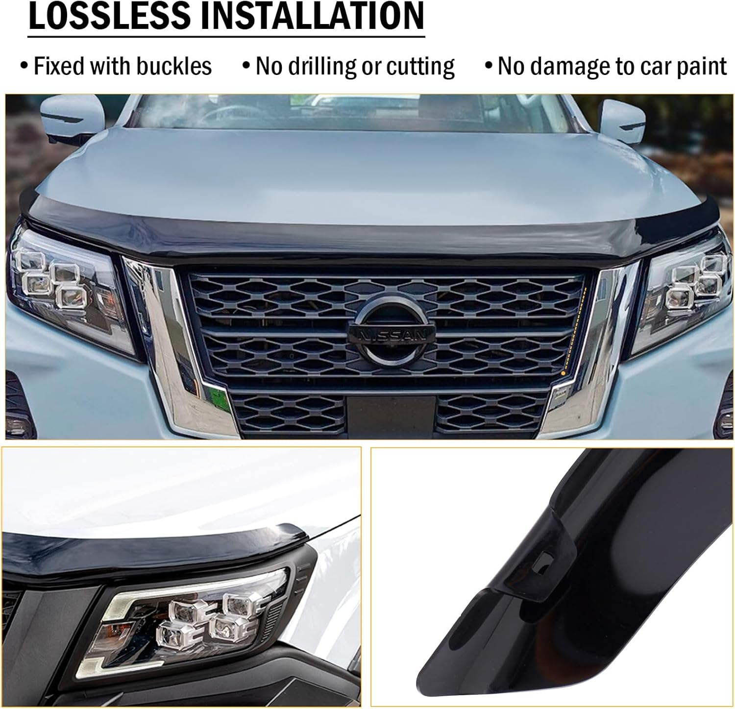 SUERAUTO4X4 for Nissan Navara NP300 Accessories 2021-2025 Bonnet Protector Weather Shield, D23 Tinted Black Bonnet Stone Hood Guard Weathershields Sun Rain Wind Deflector Window Visor image number 1