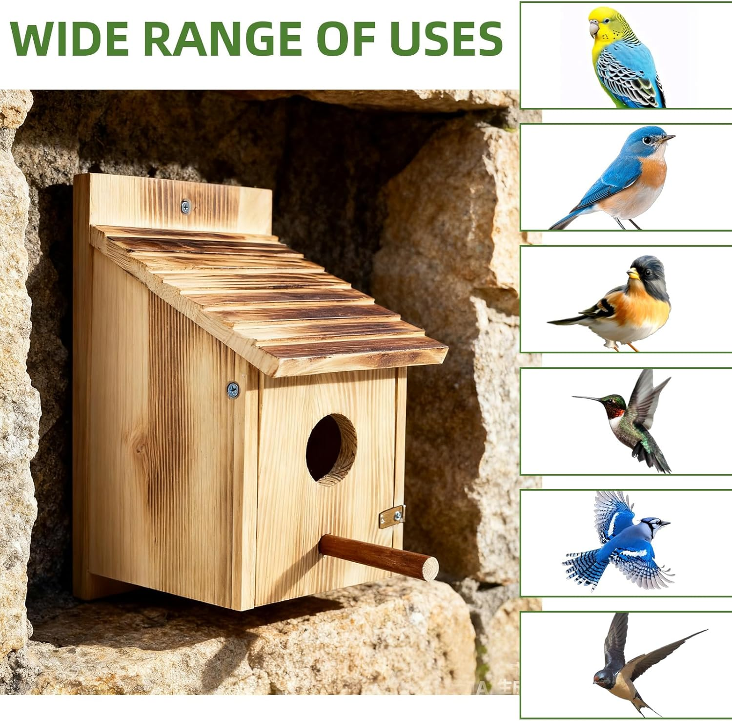 Bird House for outside with Predator Guard, Wood Bird Houses for outside with Pole Wooden Bird House for Bluebird Cardinals Hanging Birdhouse Clearance Garden Country Cottages (Brown)