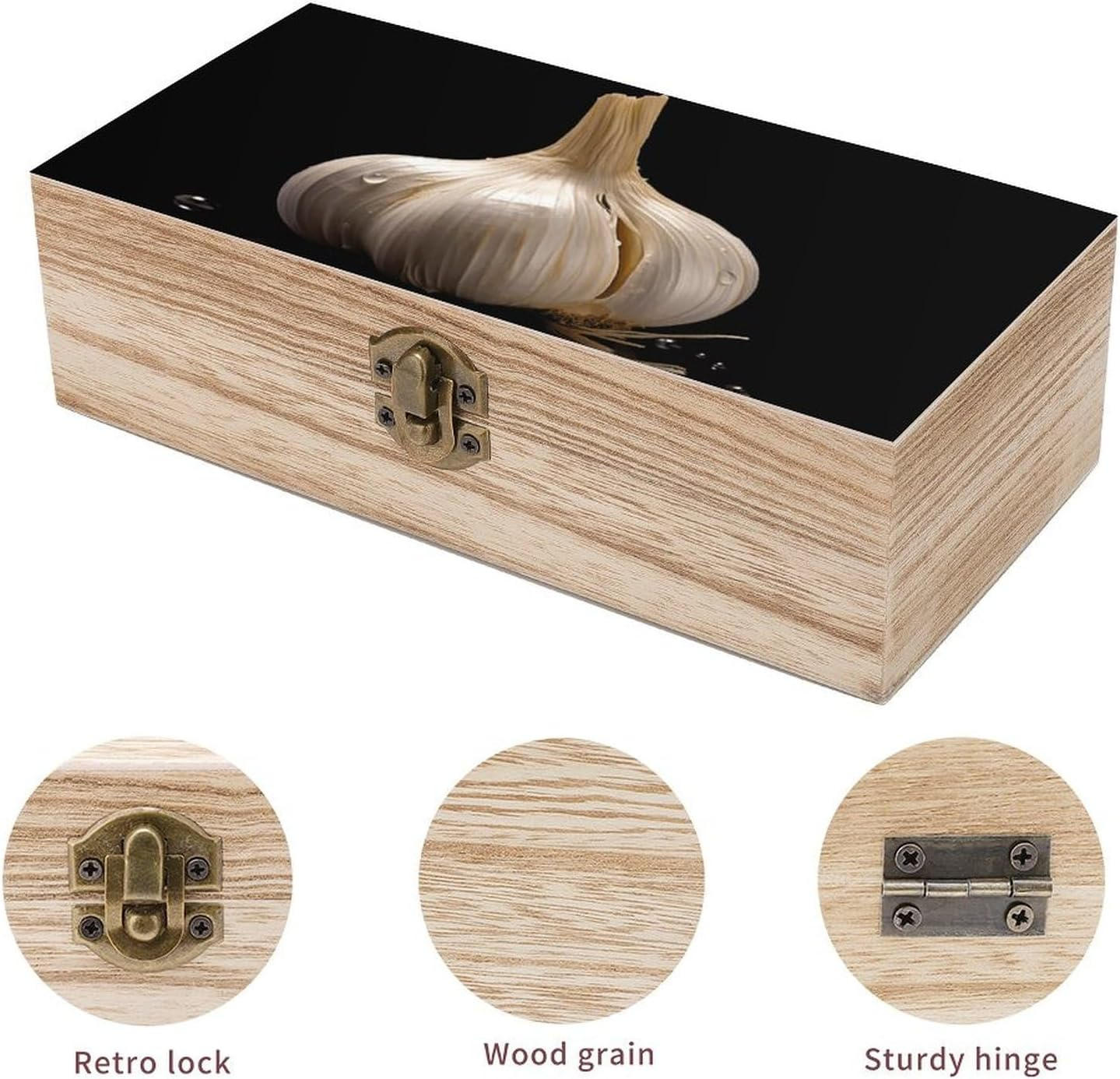 Raw Garlic Wooden Box Wood Wedding Keepsake Boxes with Lids Small Decorative Boxes Lightweight Wooden Memory Storage Box for Crafts Keepsakes Jewelry Photo Letter Storage image number 1