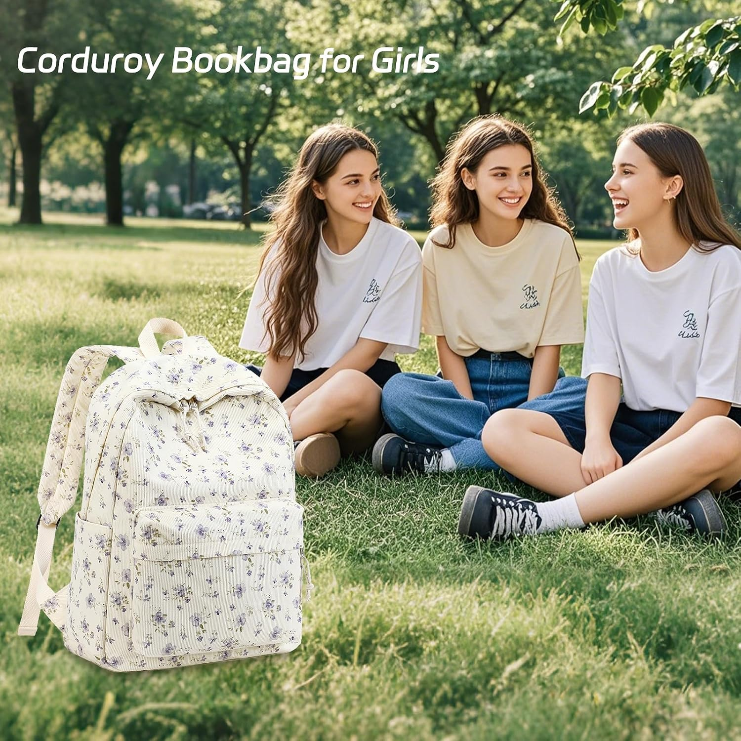 Bookbag Girls School Backpack Cute Floral Schoolbag Laptop Shoulder Bag Daypack for Teen Girls Boys image number 5
