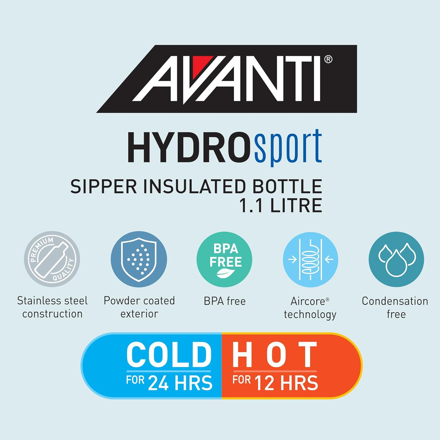 Avanti Hydrosport Sipper Insulated Water Bottle, 1.1 Litre - Platinum image number 5