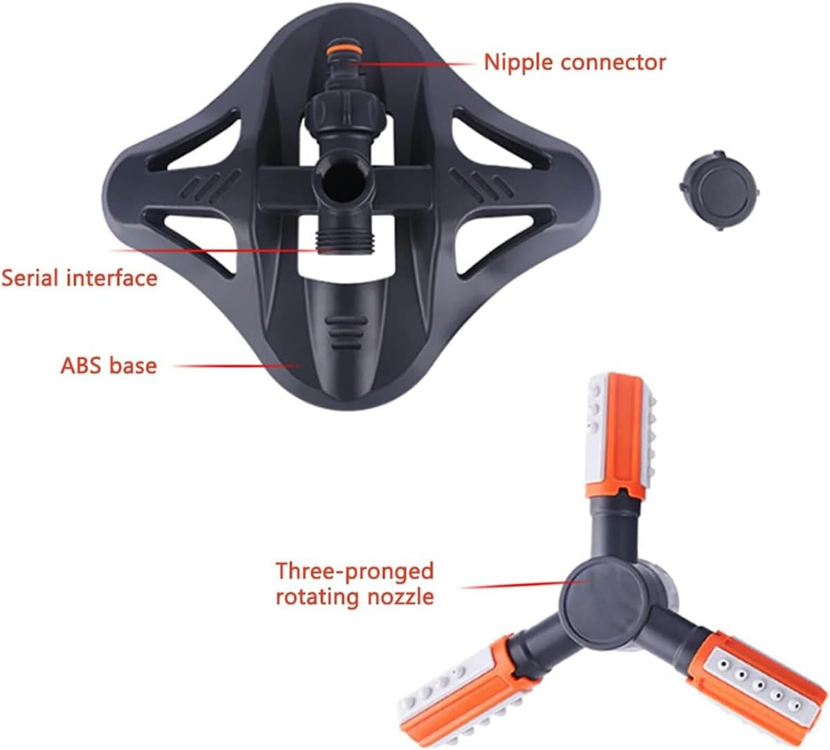 AIMALL 360&deg; Rotating Lawn Sprinkler &ndash; Automatic Garden Water Sprayer with 3-Arm Adjustable Nozzles, 9.84"X3.94" ABS Base for Yard & Irrigation Systems image number 1