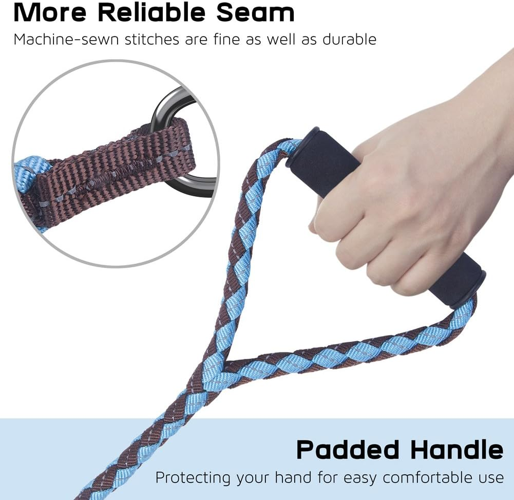 PETBABA Double Leash for Two Dogs, 4.6Ft Heavy Duty Tangle Free Splitter Coupler, Reflective Strong Dual Lead Split, Soft Padded Handle, for Walking 2 Medium Large Dogs That Pull - Blue image number 1
