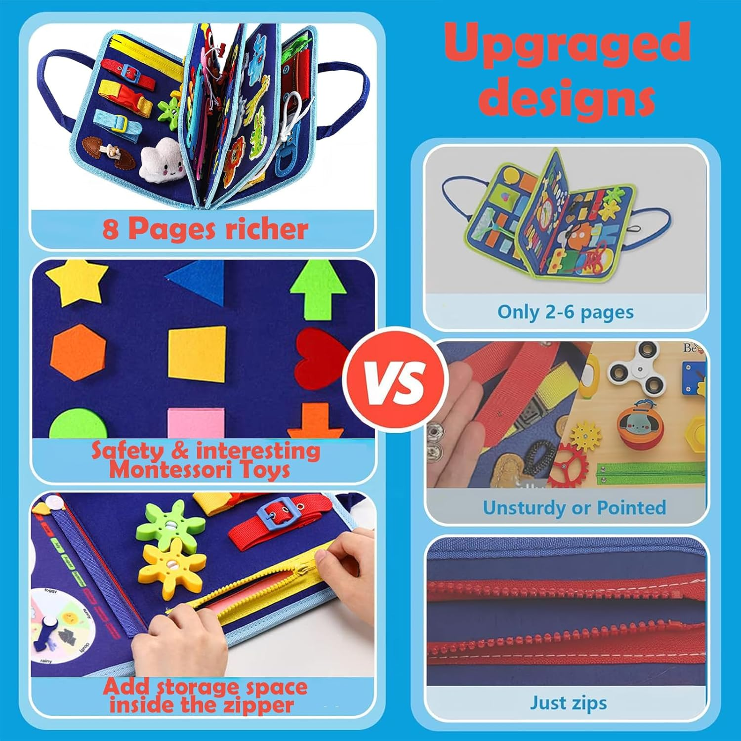 Busy Board Montessori Toys for Toddlers 2 to 5 Years Old, Sensory Board Educational Activities for Learning Fine Motor Skills, Gifts for Girls Boys Car Plane Travel Quiet Book image number 2