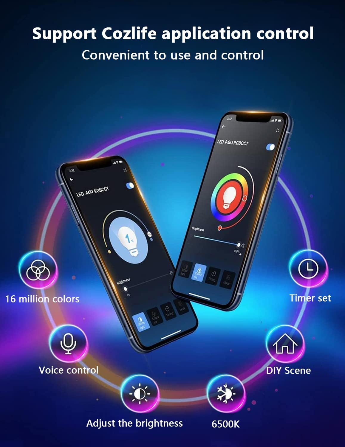 BELEAAD 10W Smart Light Bulb, Wifi & Bluetooth E27 Smart LED Bulb, 1000Lm RGBCW Alexa Colour Changing, Dimmable Multicolour, 2 Pack Value Bundle, App & Voice Control for Indoor Home image number 4