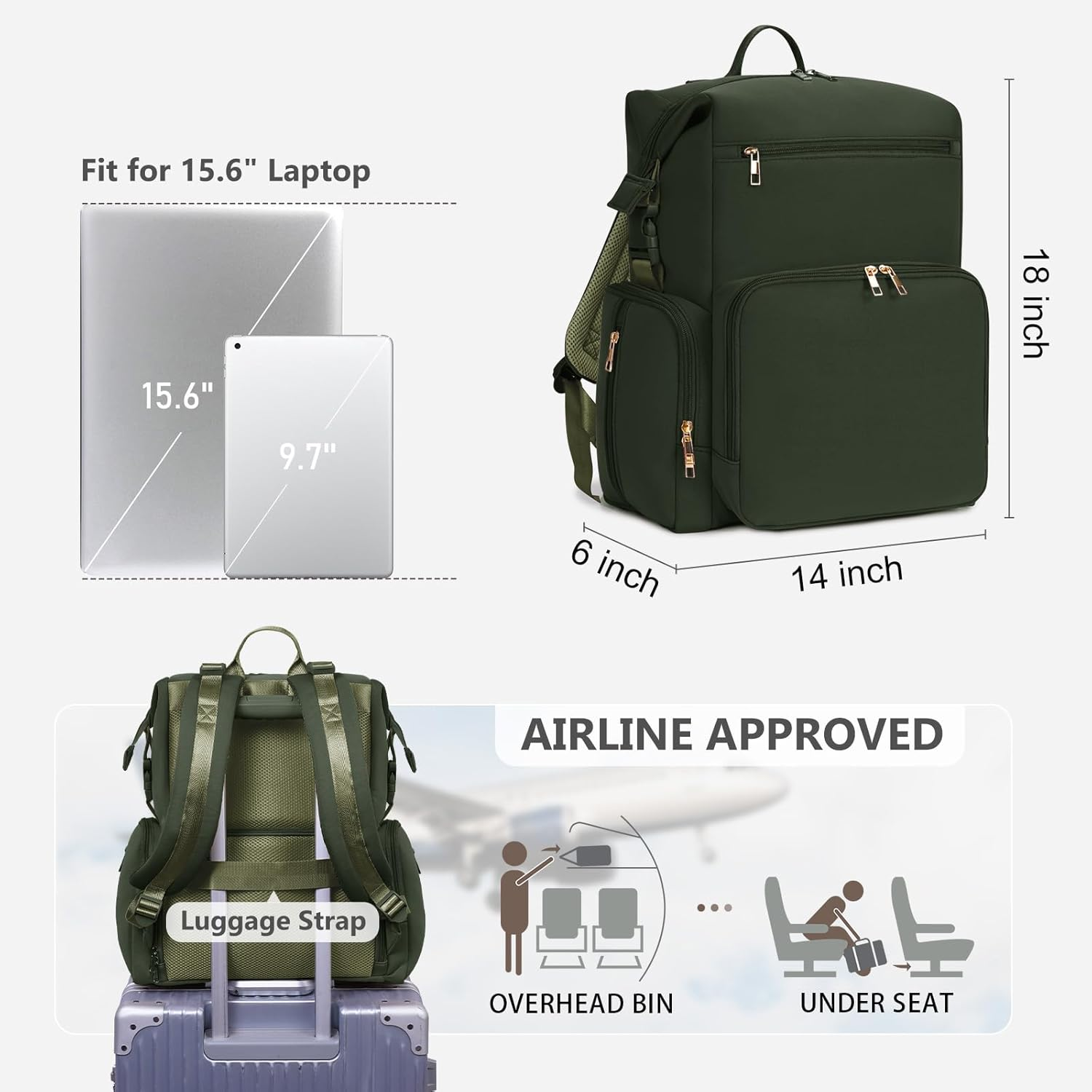 CEI-CEI Neoprene Changing Bag Backpack with Changing Pad, Large Nappy Changing Bags, Newborn Baby Maternity Bags - Army Green image number 2