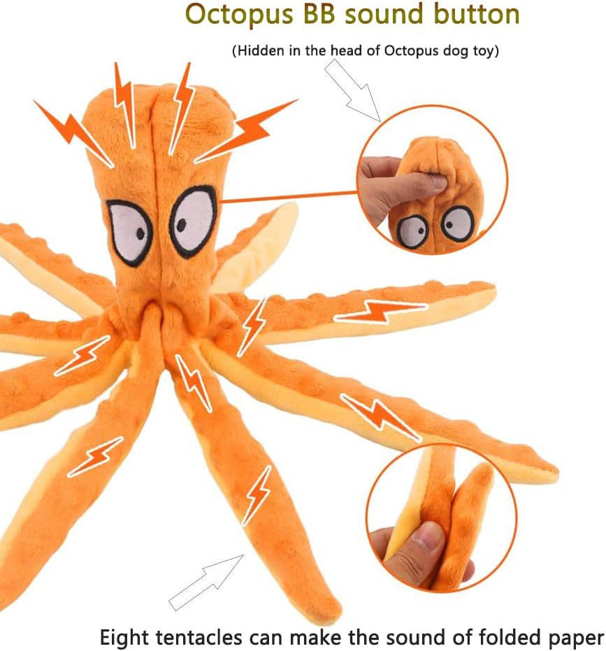 Octopus Dog Toys, No Stuffing Squeaky Dog Toys Interactive Octopus Dog Chew Toys with Crinkle Paper for Small Medium Dogs Playing and Training (Purple)