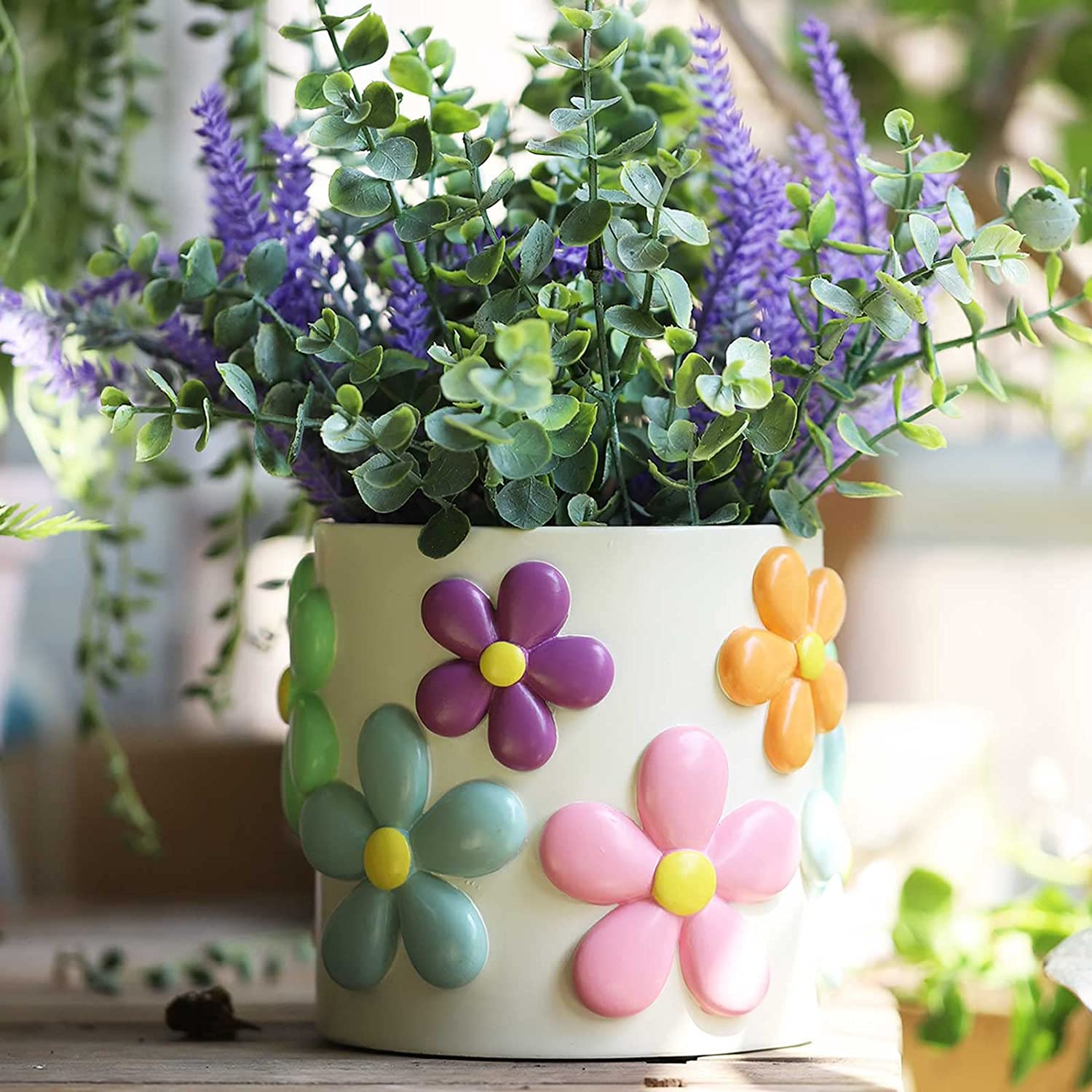 GUGUGO Colorful Flowers Planters Cute Unique Rainbow Planter with Drainage,Vintage Retro Eclectic Flower Plant Pots for Indoor Plants and Succulent,Boho Modern Home D&eacute;cor