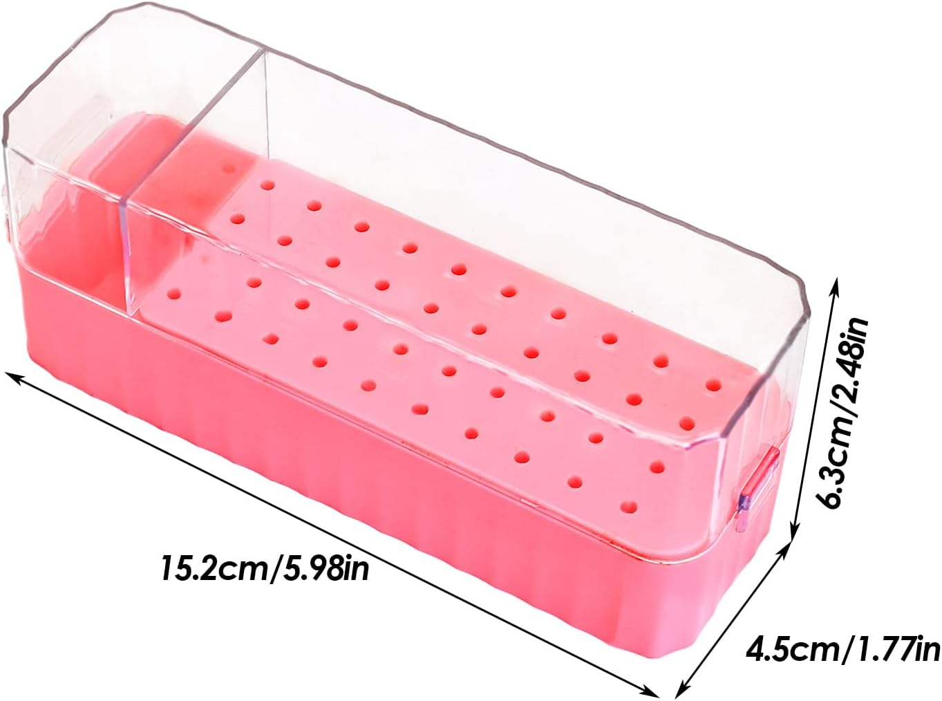 Nail Bit Holder, Drill Bit Organizer, Manicure Storage Case, 40 Hole Compact Design with Transparent Dustproof Lid, Ideal for Gel Removal Pedicure Prep Cuticle Care or Home Stations - Pink image number 4