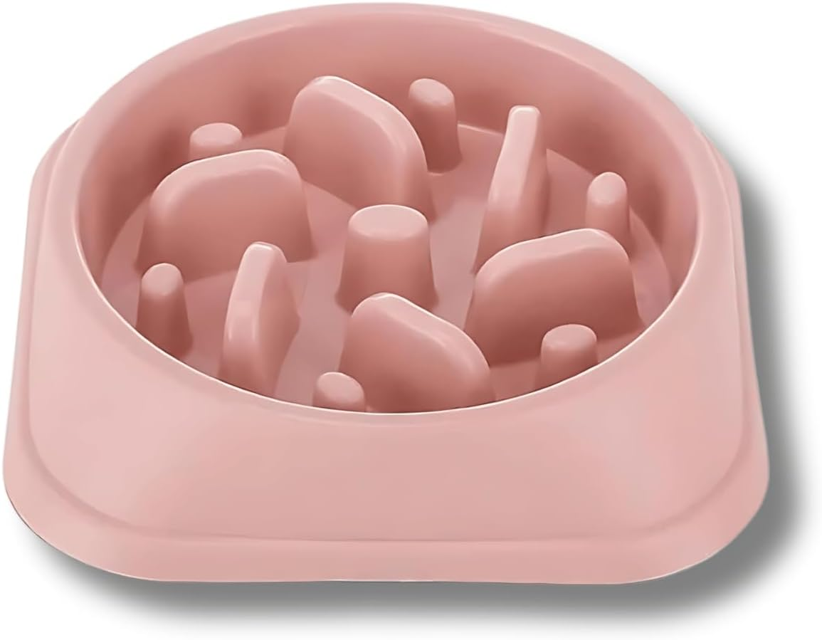 Dog Feeder Slow Eating Pet Bowl Eco-Friendly Durable Non-Toxic Preventing Choking Healthy Design Bowl for Dog Pet Non-Slip Drink Water Bowl Square Base (Light Pink) image number 2