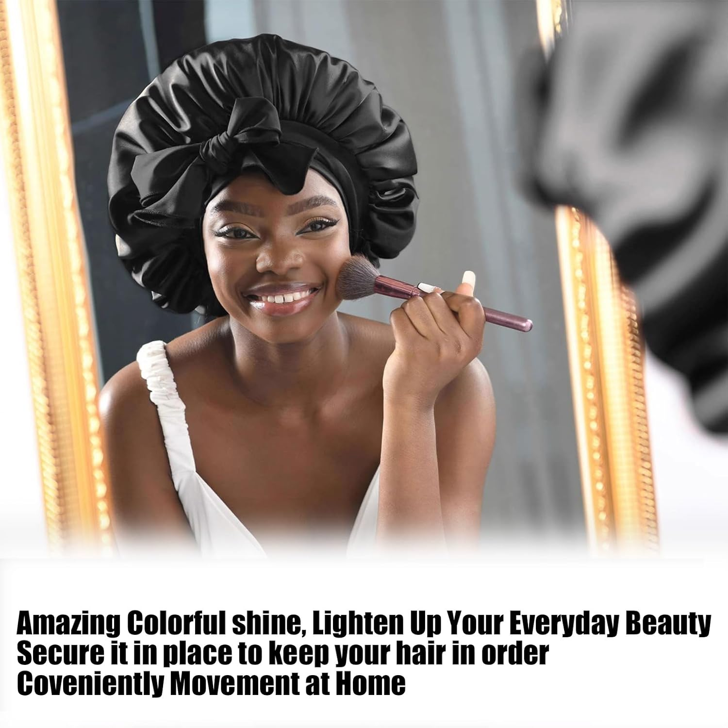 BGENHPON Silk Hair Bonnet for Women Night Sleep Cap Adjustable Satin Bonnet for Curly Hair Protection Single Layer Yellow image number 6