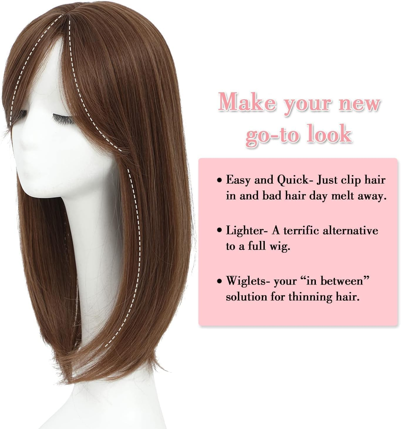 Long Wavy 18Inch Hair Topper Big Base Cover Thinning Clip in Hair Toppers for Women Fiber Wiglets with Fringe (Light Brown, 18 Inch) image number 6