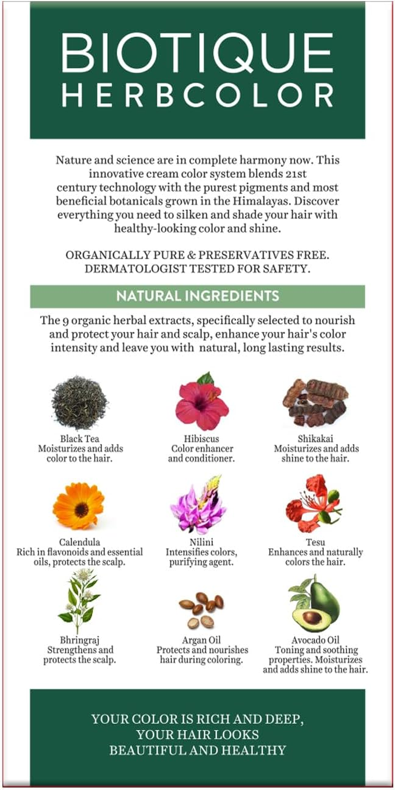 BIOTIQUE HERBCOLOR Black Hair Color NO AMMONIA 1N NATURAL BLACK 50Gm + 110Ml