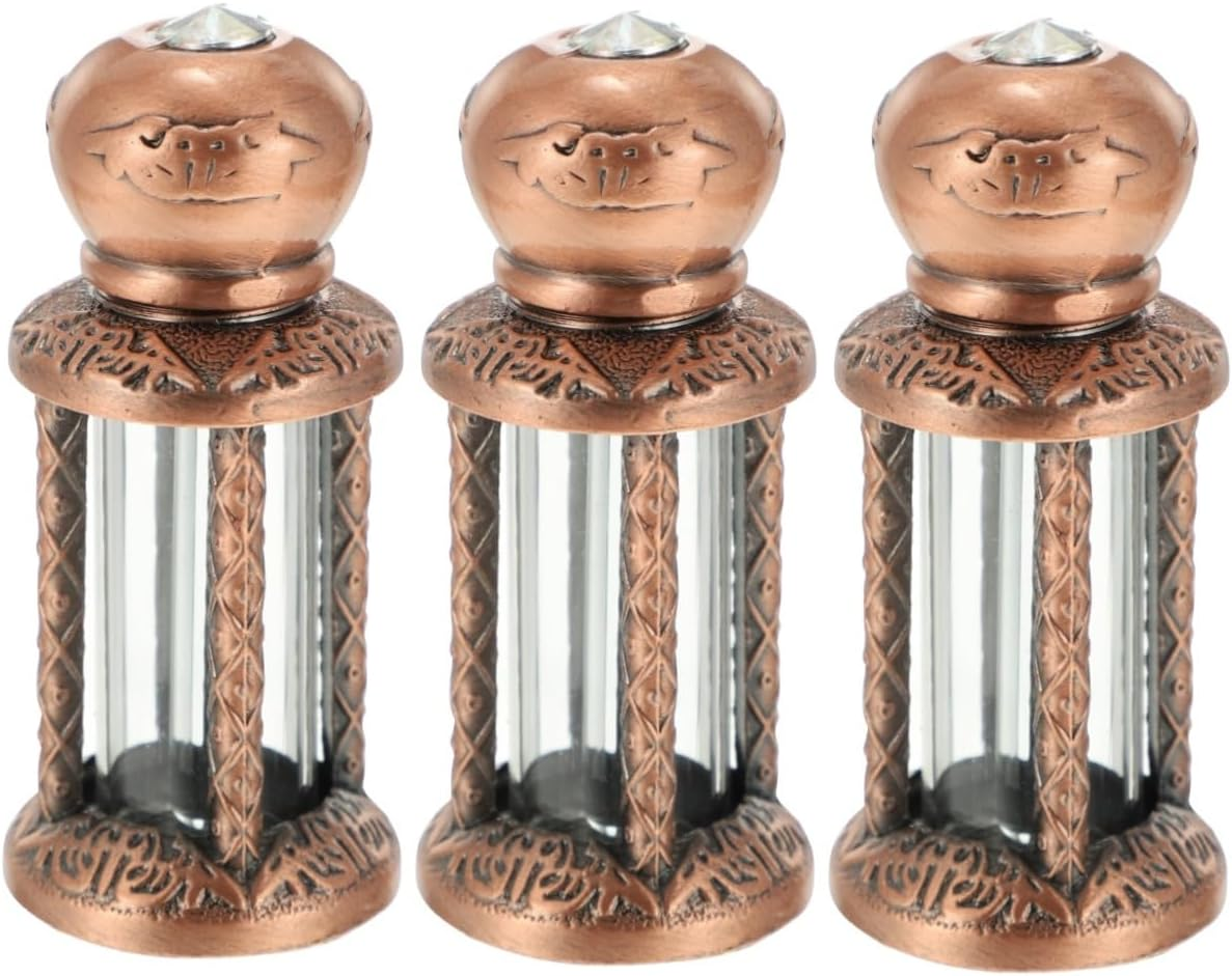 FOMIYES 3Pcs Perfume Bottle Essential Oil Bottle Vintage Perfume Bottle Home Glassfragrance Bottle Air Women Sandalwood Essential Oils Retro Perfume Bottle Humidifier Travel Manual Alloy