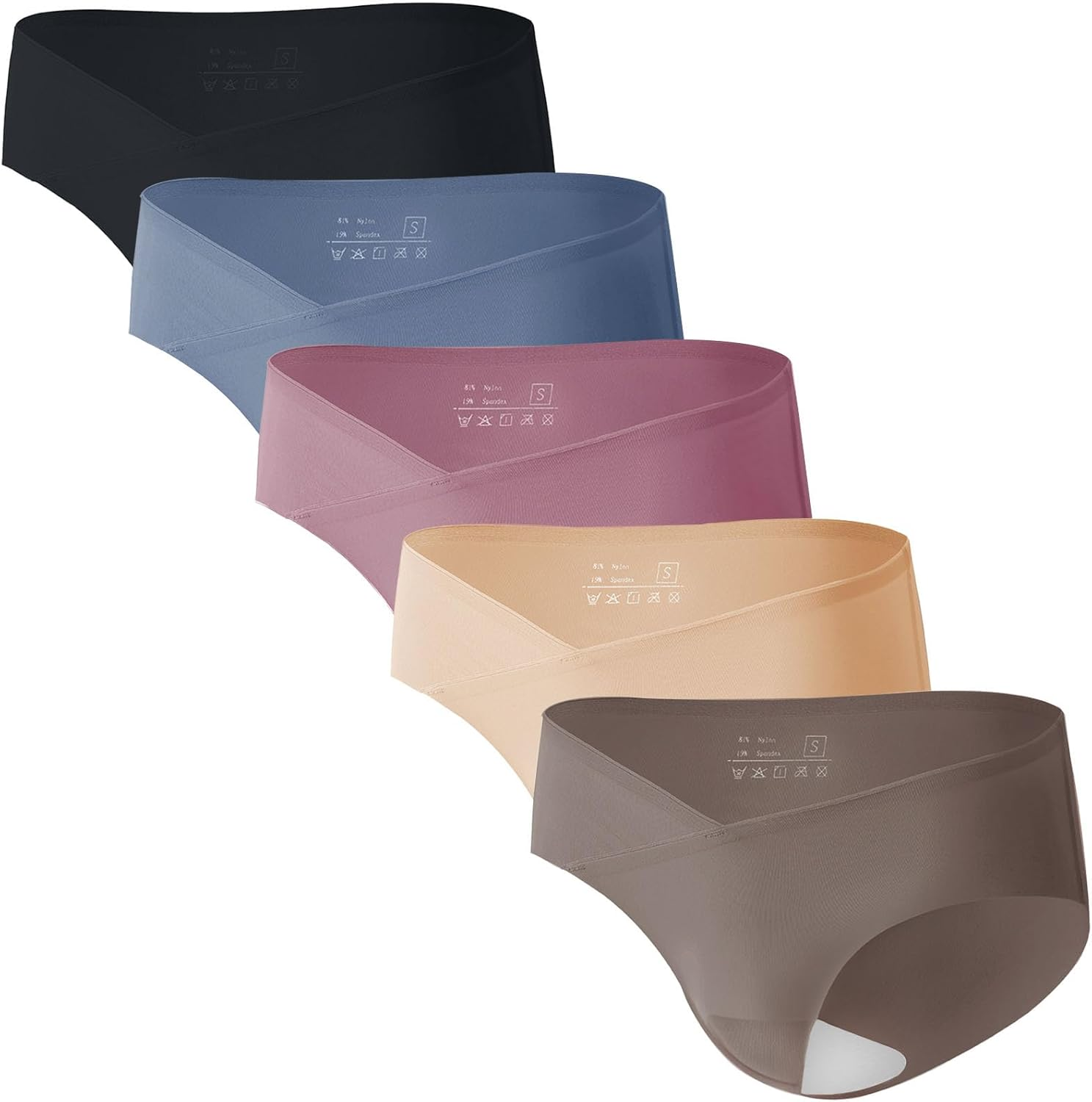 Angelhood Seamless Maternity Underwear for Women, Pregnancy Postpartum Panties No Show Bikini under Bump Pack of 5, 3 image number 2