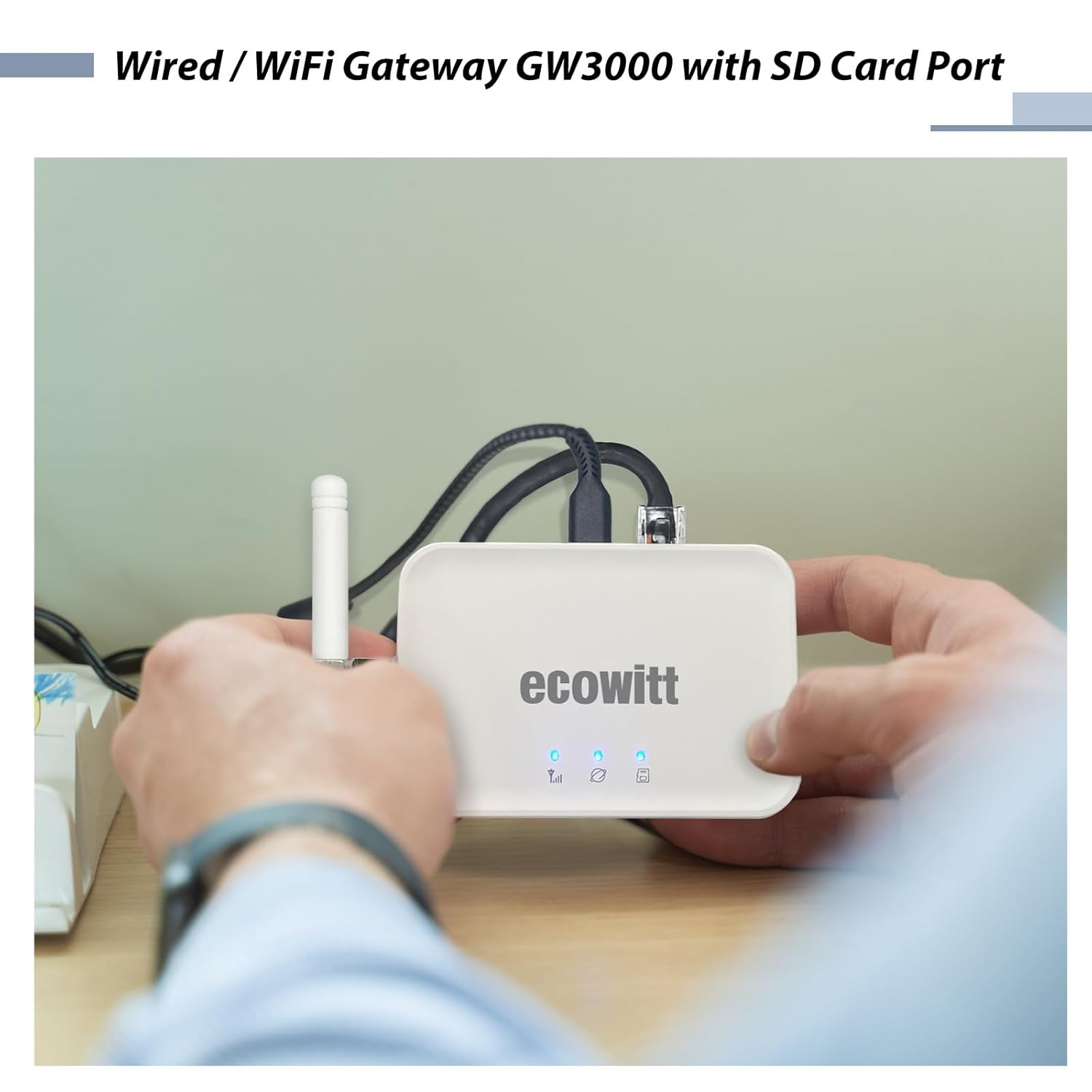 Ecowitt GW3000 Wi-Fi & Ethernet Weather Station Gateway, with Built-In Temperature, Humidity and Barometric Sensors with SD Card Port,433 Mhz