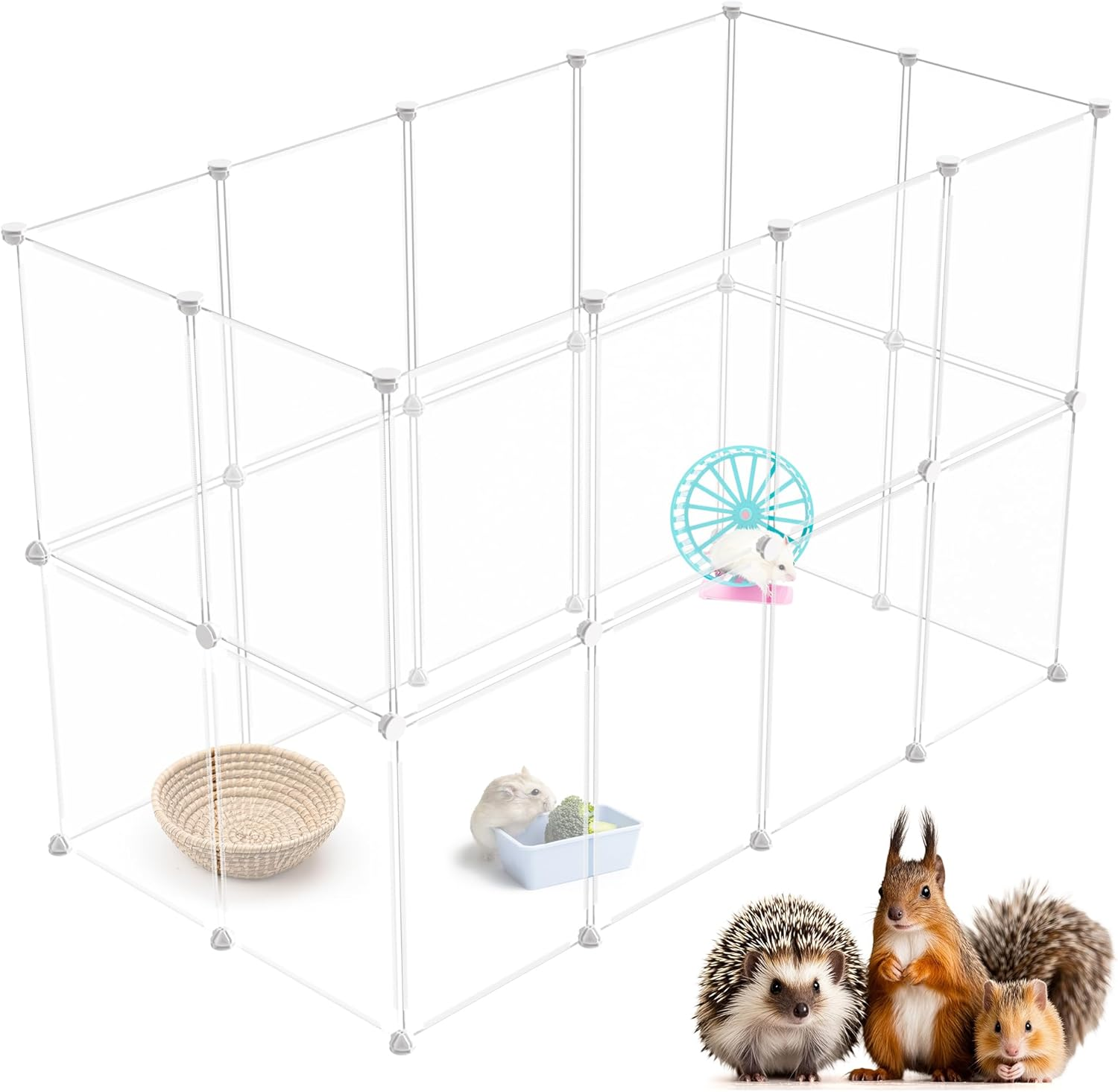 Advwin 24 Panels Transparent Small Animals Playpen, Portable DIY Pet Playpen, Plastic Enclosure, Puppy Play Pen for Indoors Outdoor Pet Fence for Guinea Pigs,Bunny,Ferrets,Hamsters,Hedgehogs