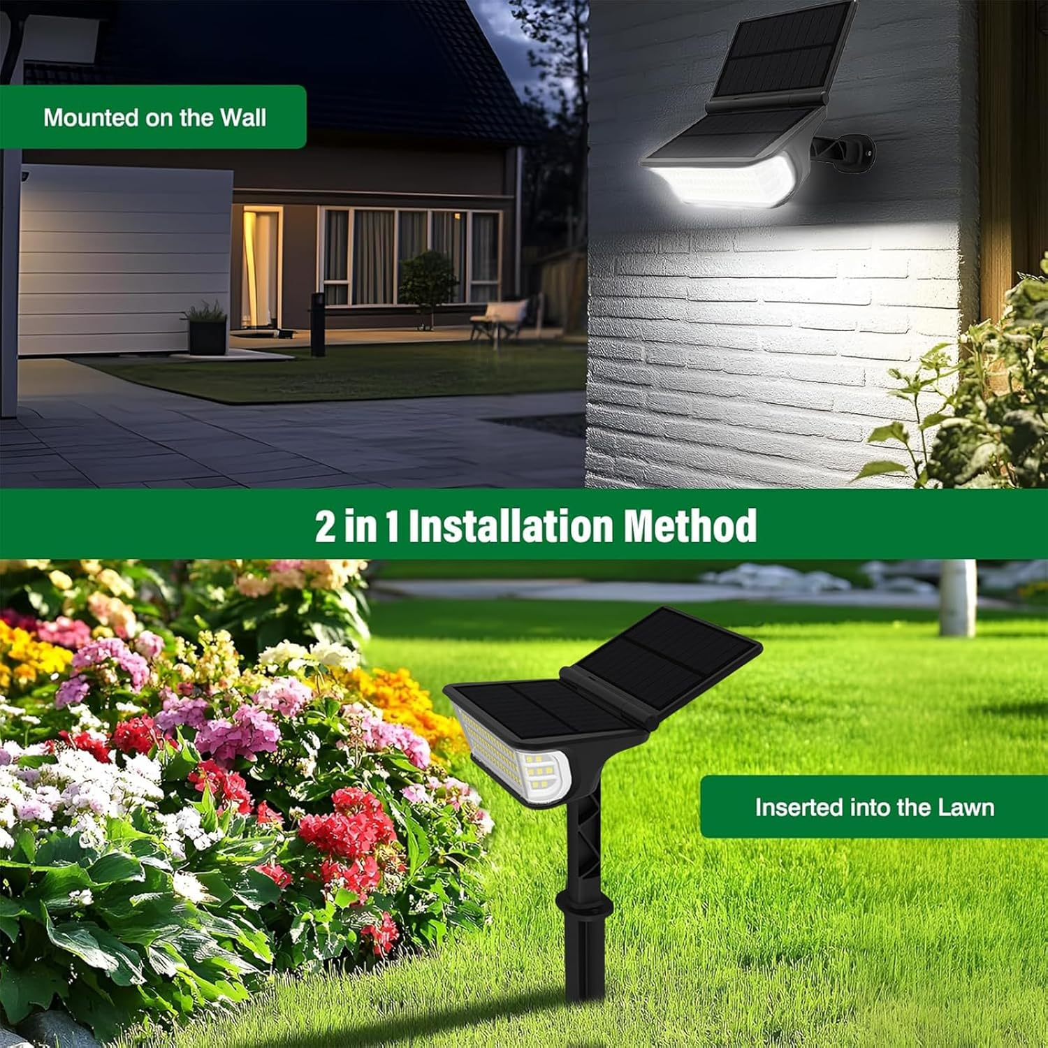 XIULIUU Solar Spot Lights Outdoor, 2 Pack Landscape Spotlights with 3 Lighting Modes, IP65 Waterproof, 2-In-1 Auto On/Off Solar Powered Flood Lights for Yard Garden House Garage Pathway (Cool White) image number 5