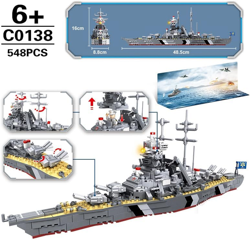 Battleship Bismarck Building Blocks (538 PCS), WW2 STEM Military Model Brick Toys, Military Bismarck Class War Ship Building Blocks Kit, Toys for Kits or Adult. image number 4