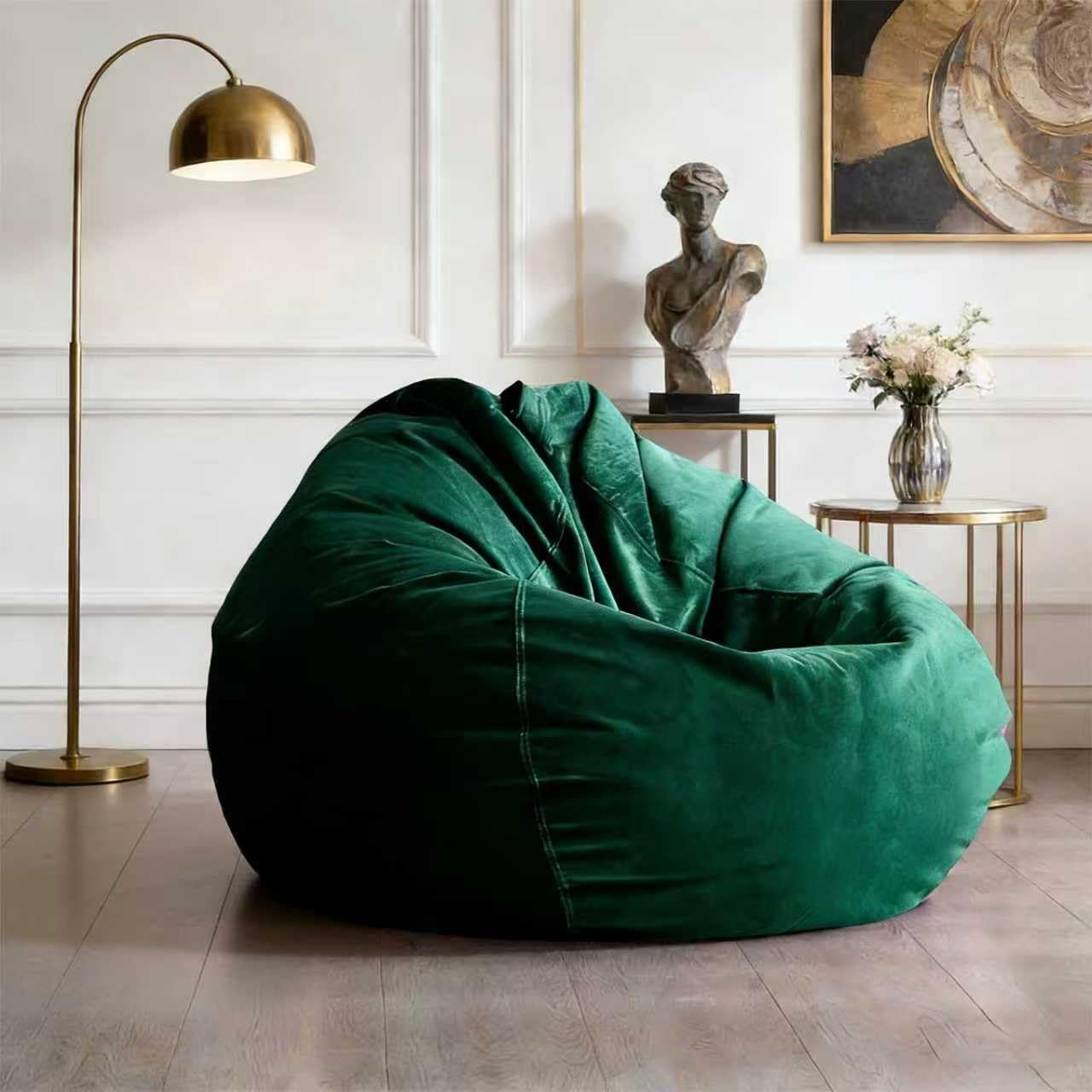 Bean Bag Chair for Adults Kids Velvet Bean Bag Cover Washable Ultra Soft Pouf Ottoman No Filler Pouf Sofa Cover Lazy Armchair Couch Floor Seating Living Room Furniture(Lush Dark Green,100X120Cm) image number 5