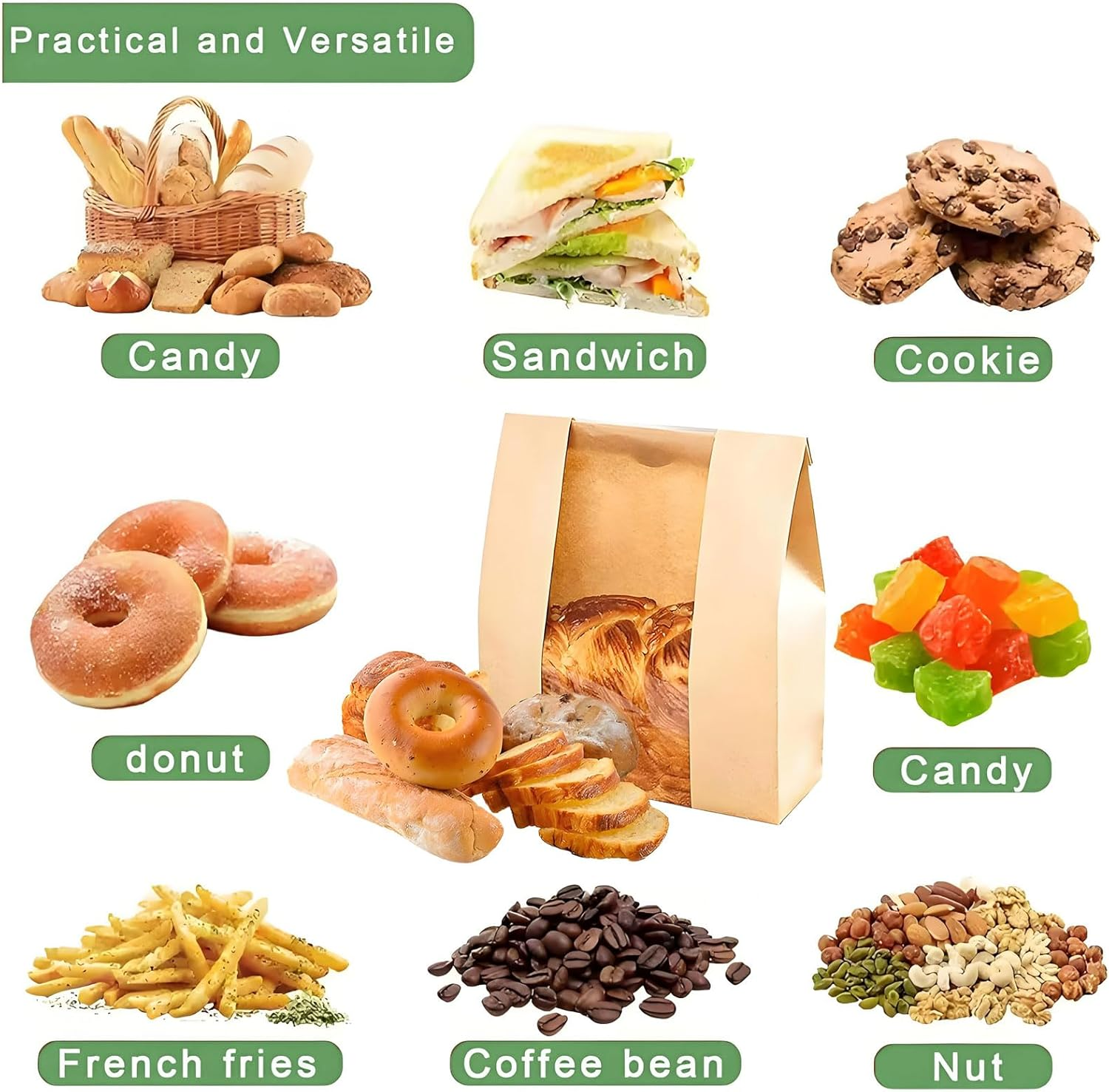 MYTOAU 50Pcs 13.7 X 8.3 X 3.5 Inch Large Paper Bread Bags for Homemade Bread,Sourdough Bag with Clear Window,Brown Kraft Bakery Bags,Kraft Toast Bags with Seal Stickers for Bakery,Treat Packaging image number 4