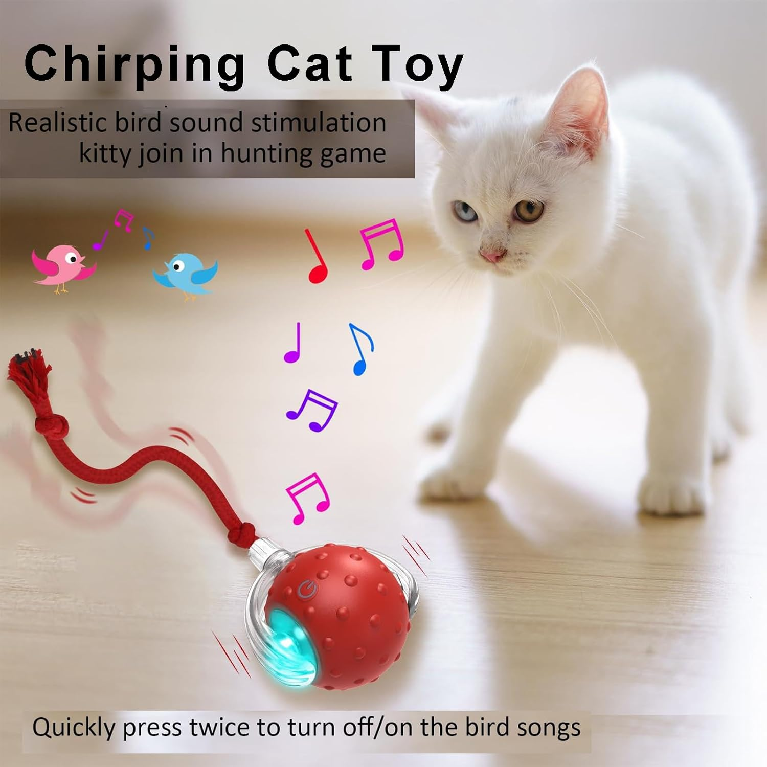 2-Pack Interactive Cat Toys Ball for Indoor Cats Fast Rolling on Carpet, Birds Chirping & Motion Activate Kitten Cat Toys (Blue & Red) image number 1