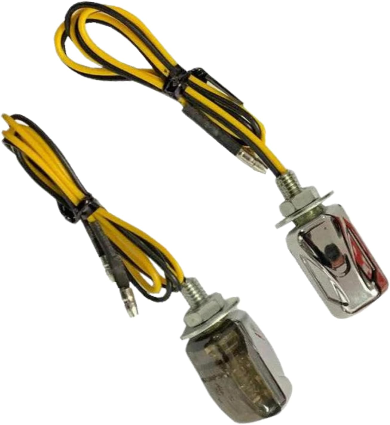 TDR 2Pcs Motorcycle LED Turn Signal Indicators Chrome Micro Mini Tiny Small Amber Light 6Mm Thread Plastic Glass Universal Fit Left Right Pair image number 1