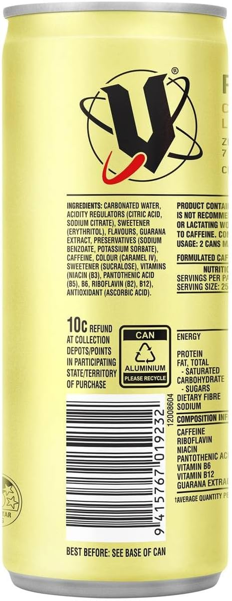 V Refresh Citrus Lemonade Energy Drink Can 12 X 500 Ml image number 1