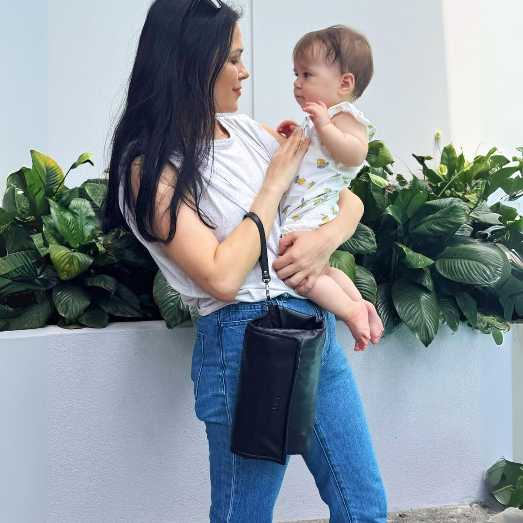 BEN & ELLIE BABY Nappy Change Mat Set with Refillable Wipes Case - Nappy Changing Mat, Waterproof Baby Change Pad for Travel (Georgie Gunmetal Portable with Maxi Mint Geometric) image number 1