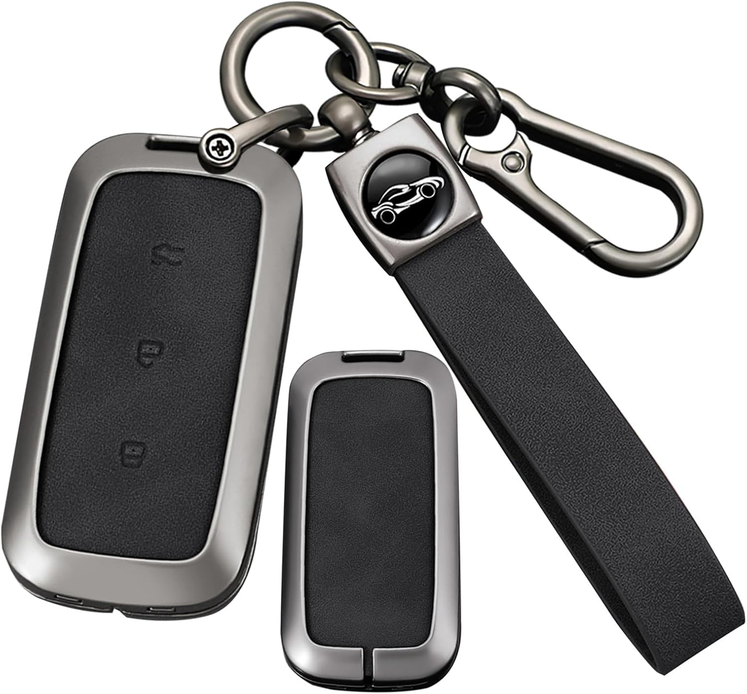 Ontto Car Key Fob Cover Case Fit for Geely EX5 Galaxy L6 L7 E8 E5 Proton E.Mas 7 2026 2025 2024 Smart Key Holder Metal Leather Shell Keyring Car Styling Accessories 3 Buttons Short Keychain-Brown