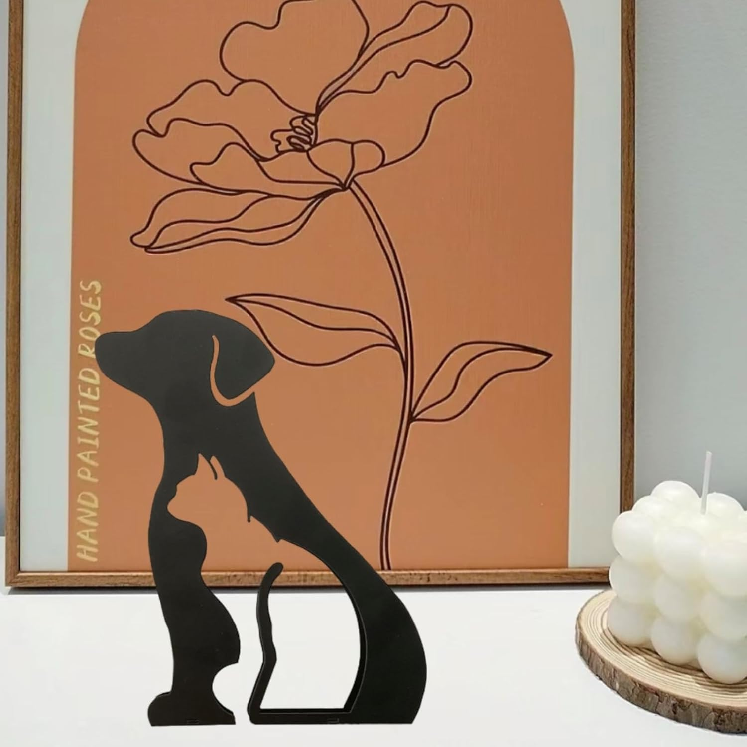 Metal Dog and Cat and Cat Minimalist Art Wall Sculpture, Abstract Simple Metal Wire Art Sculpture Geometric Dog and Cat and Cat Statues Drawing Art Statue Ornament Wall Art Decoration for Home Office image number 1