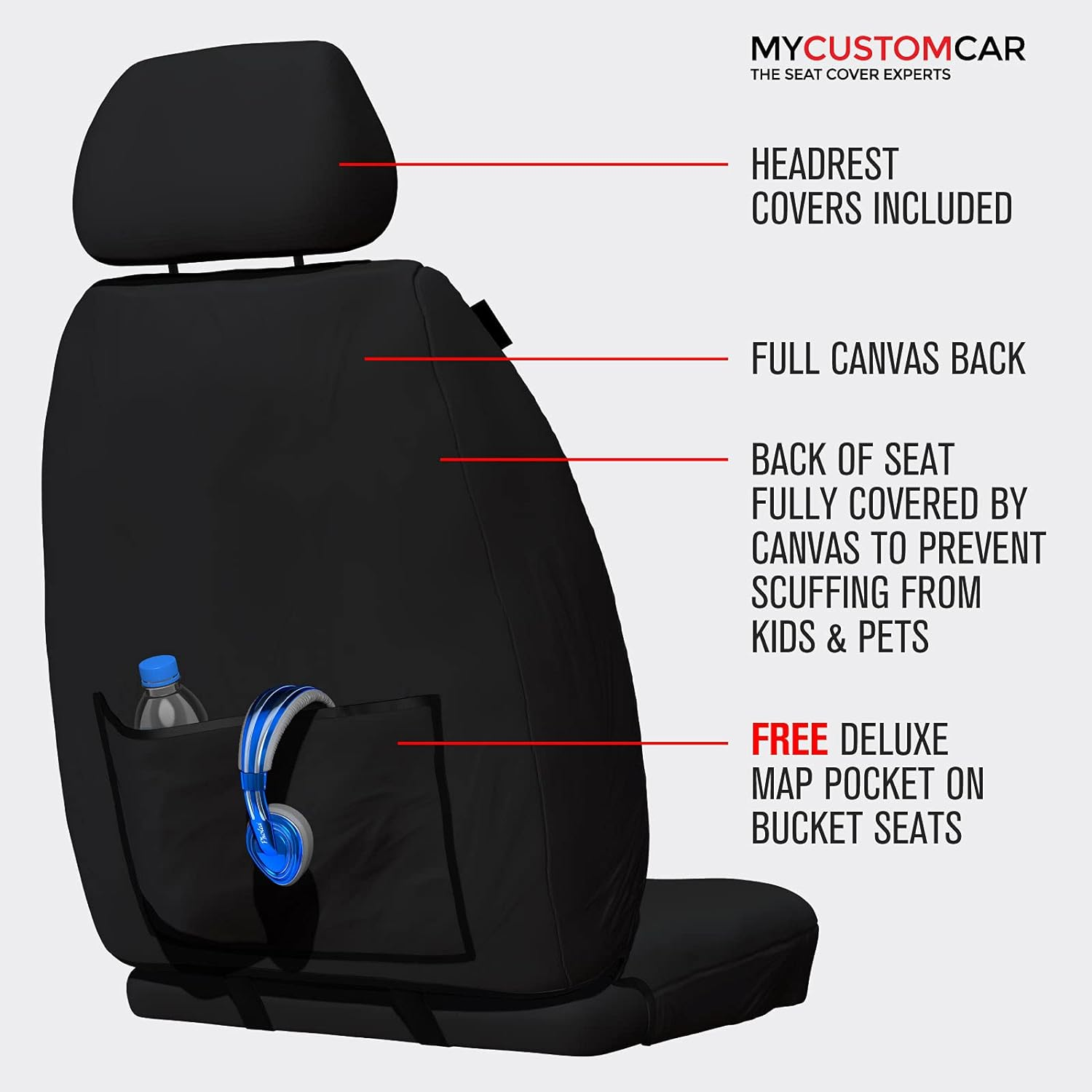 For Mitsubishi Triton Single Dual 2012-2015 TRADIES Front Black Canvas Seat Covers image number 5