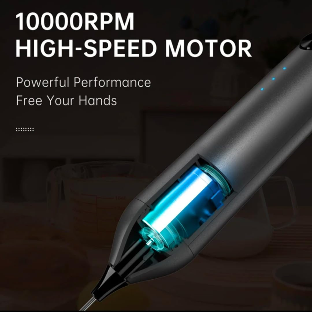 Rechargeable USB Whisk, Electric Milk Frother & Egg Beater, 3-Speed Handheld Mixer image number 3