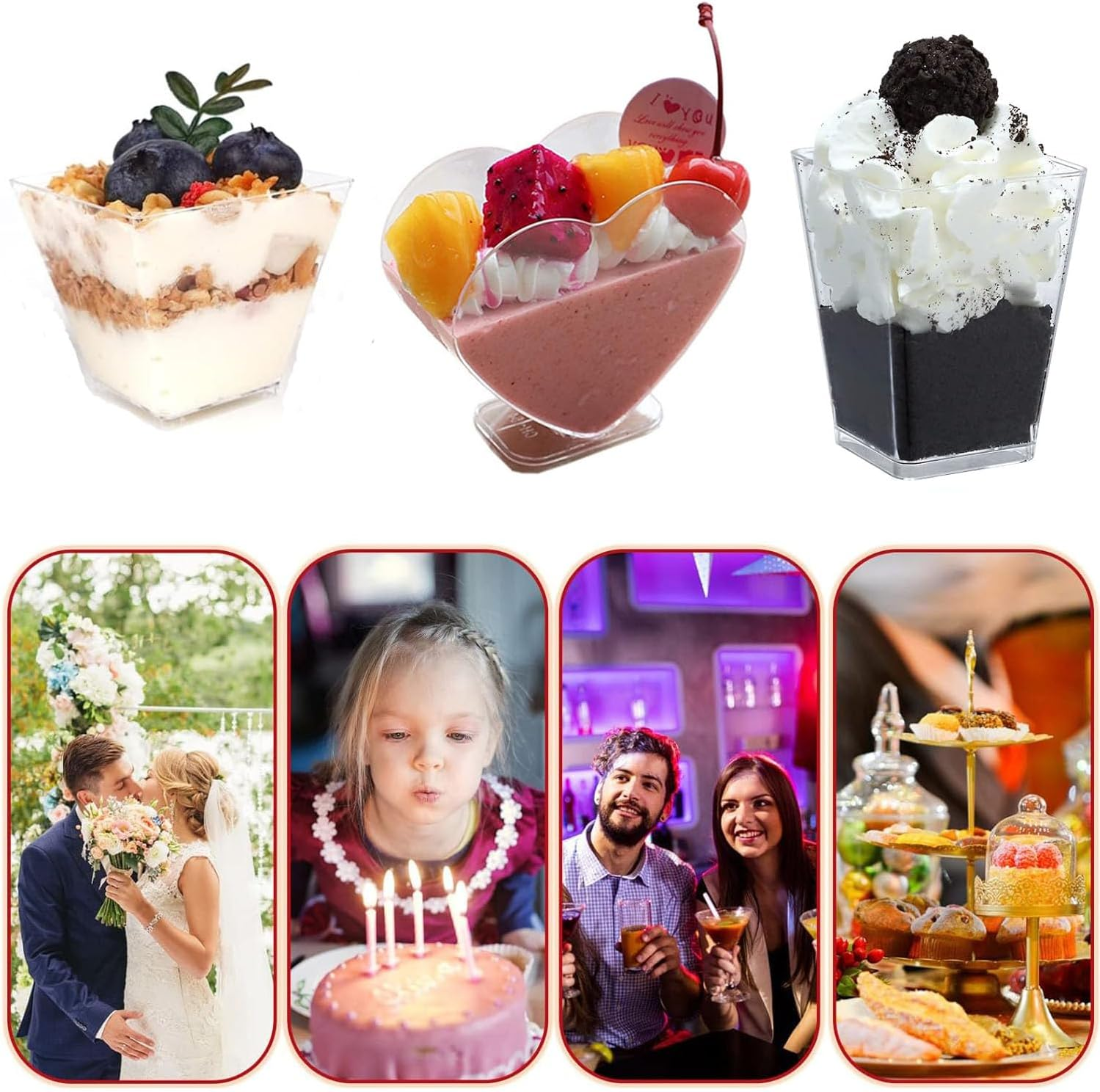 Paifeancodill Mini Dessert Cups with Spoons, 50 Pcs Reusable Clear Dessert Cups, Clear Dessert Shooter Cups, Plastic Parfait Appetizer Cup Dessert Pots Serving Cups for Food Mousse Pudding (Heart) image number 6