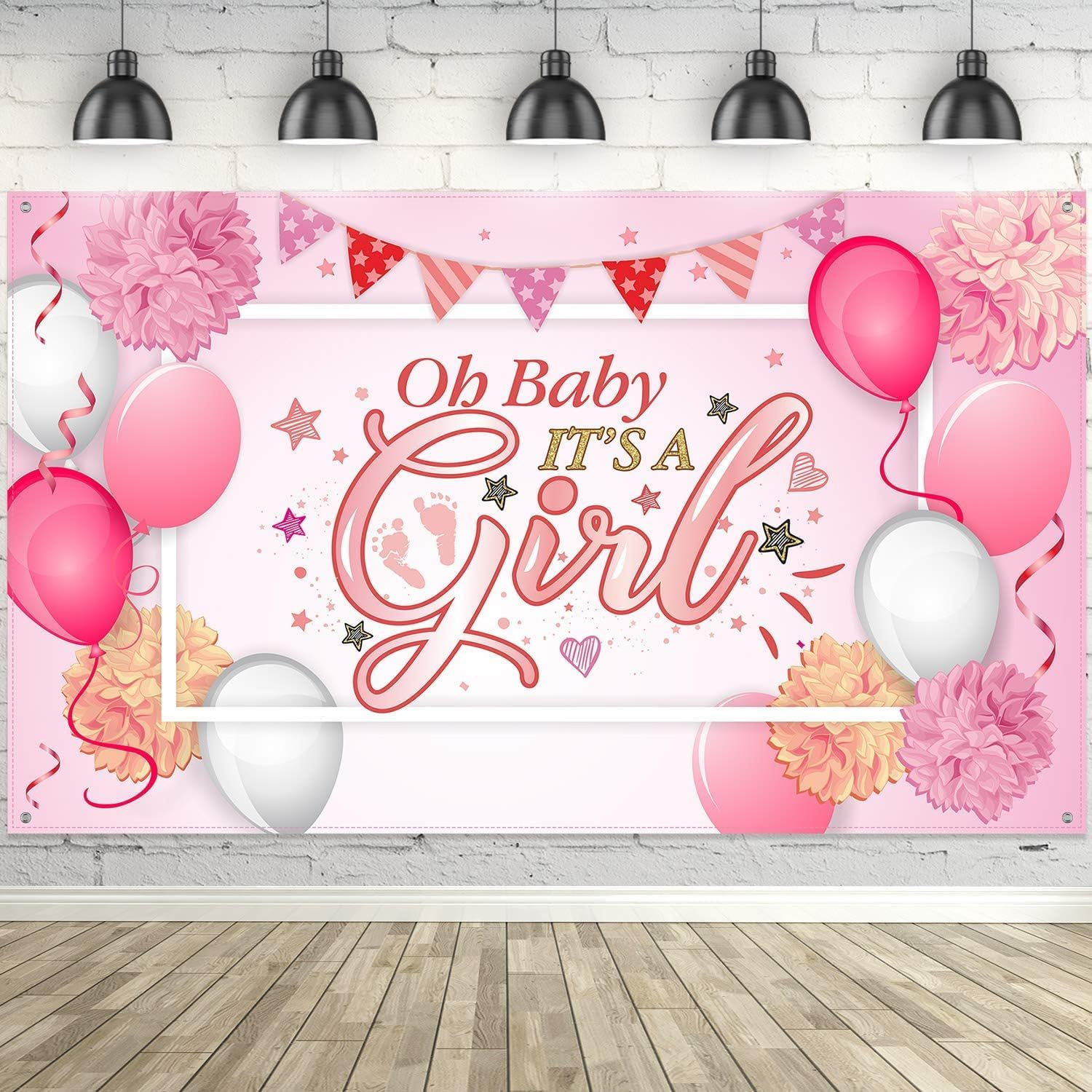 Baby Shower Party Backdrop Decorations, Large Durable Fabric Made Baby Shower Banner Backdrop Photo Booth Background for Boy'S or Girl'S Baby Shower Party Supplies (Girl Style) image number 5
