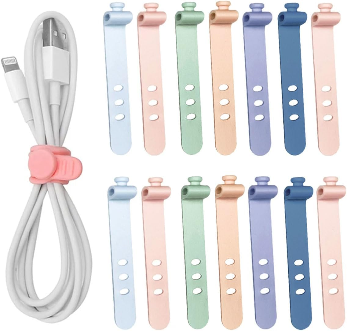 30Pcs/Pack Cable Ties Reusable Zip Ties Silicone Cord Ties 7.87Inch for Wire Management, Elastic Cable Organizer 5 Colors image number 4