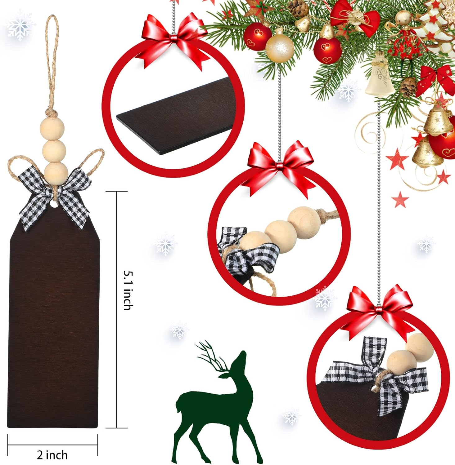 18 Pieces Christmas Wood Stocking Name Tags DIY Stocking Signs Personalized Farmhouse Stockings Name Tag with Buffalo Check Bows for Christmas Closet Xmas Hanging Decoration(Dark Color) - 12, Multi Color image number 2