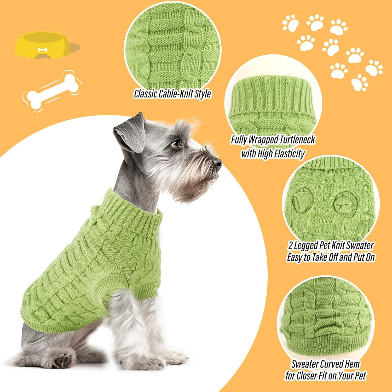 Small Dog Jumper & Sweater - Elastic Warm Knitwear for Pets, Soft Breathable Winter Clothes, Machine Washable Dog Costume Ideal for Chihuahua, Pug, Yorkie & Small Breeds (Green, M) image number 4