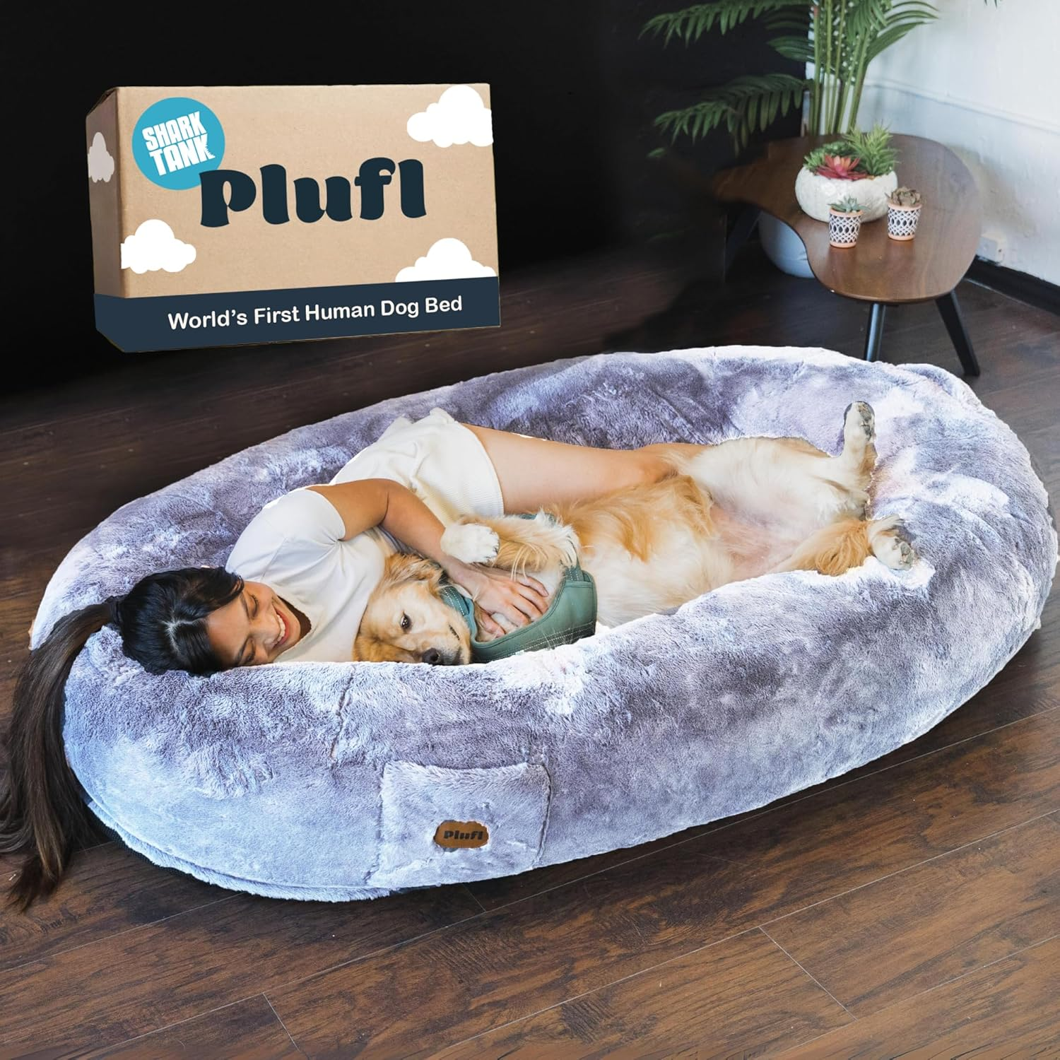 Plufl, the Original Human Dog Bed for Adults, Kids, and Pets. as Seen on Shark Tank. Comfy Plush Large Bean Bag with Memory Foam, Machine Washable, and Durable. Perfect Nap and Floor Bed - Arctic Grey