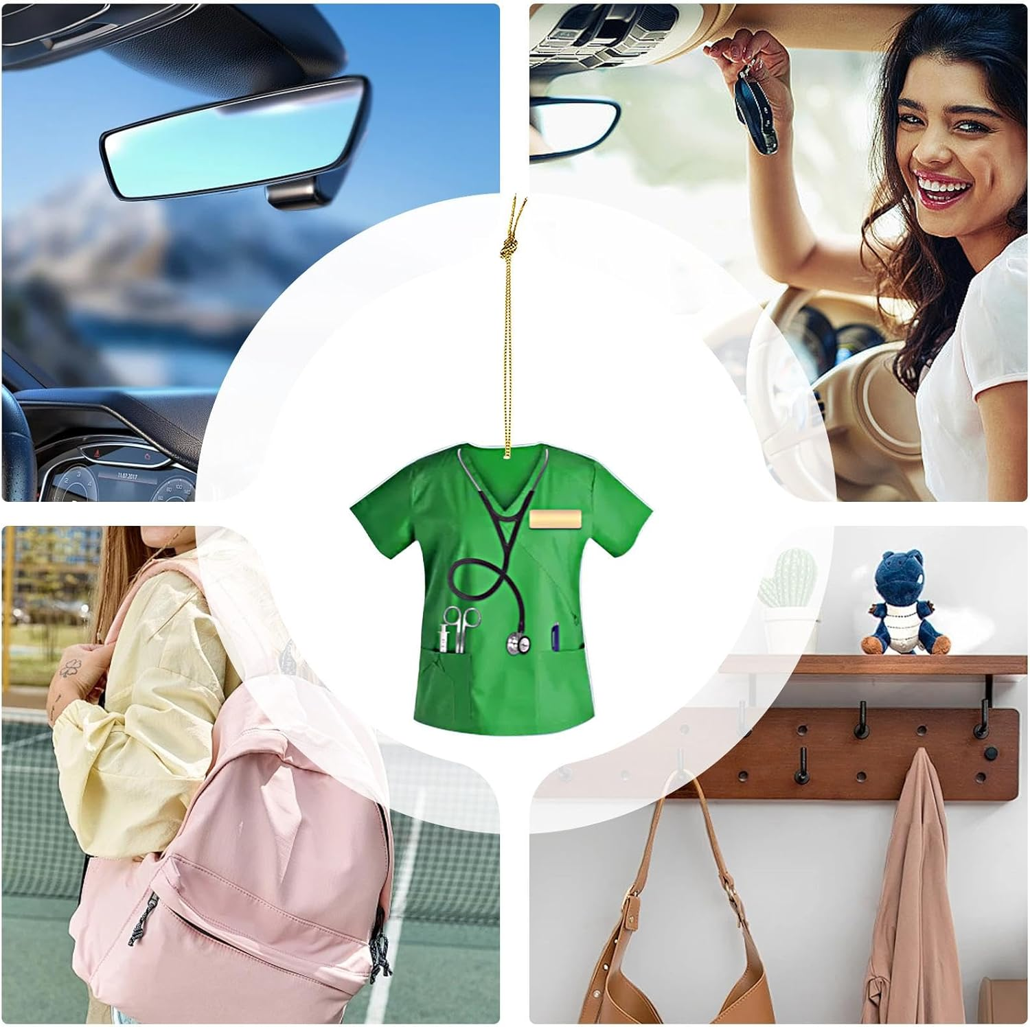 Acrylic Rearview Reflector Hanger,Auto Rearview Reflector Ornament Pendant | Clear Printing Vehicle Interior Decoration for Backpack, Keychains, Car Rearview, Door Handle, Window image number 5