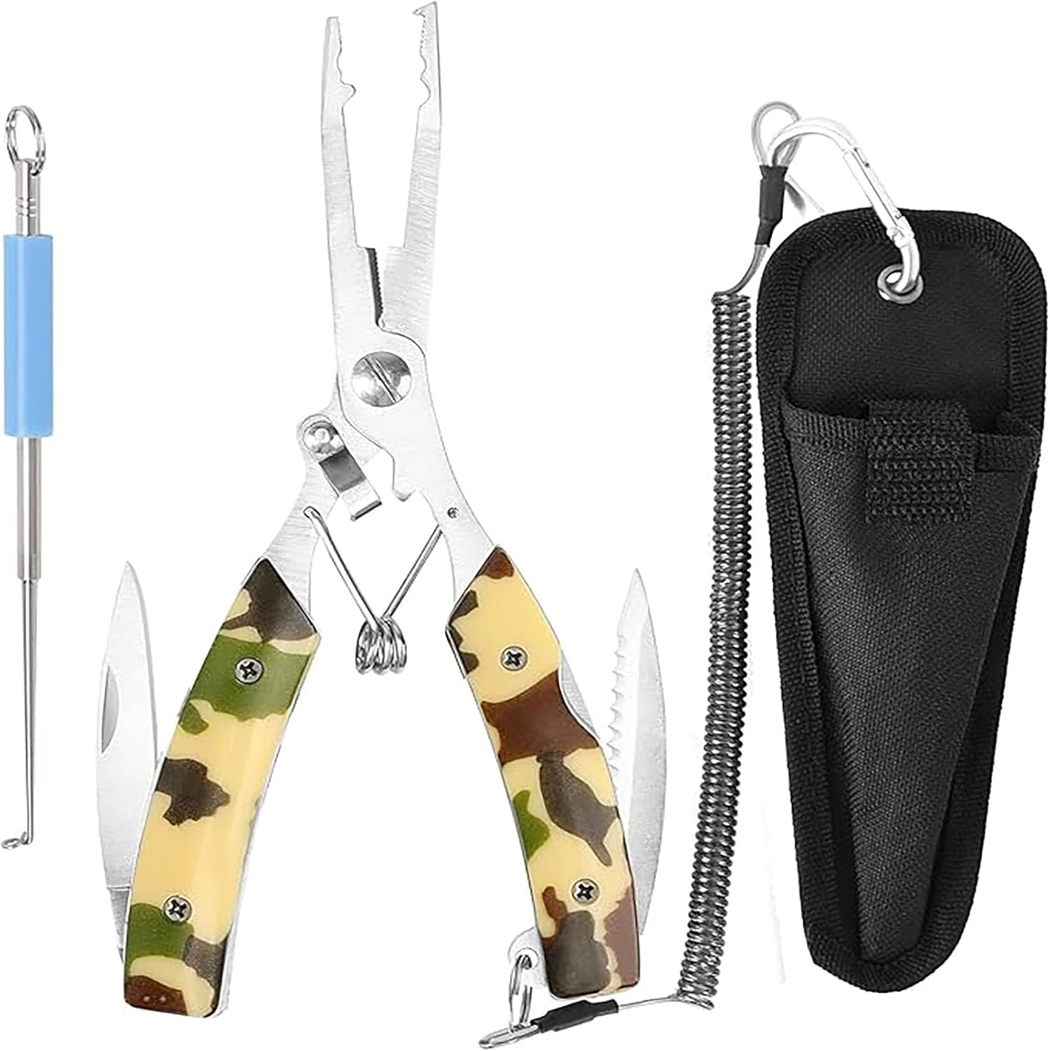 SYGELER Fishing Pliers, Stainless Steel Multifunctional Fish Pliers, Camouflage Fishing Tool with Hook Remover, Sheath and Lanyard, Gifts for Men image number 2