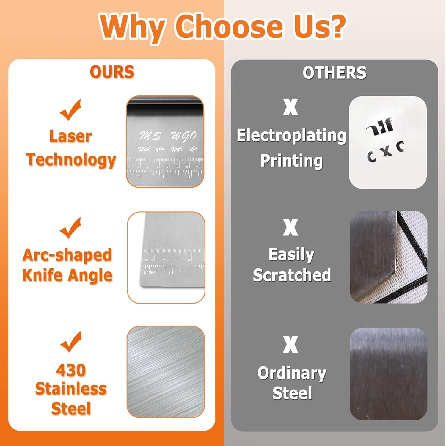 Pro Dough Pastry Scraper/Cutter / Chopper Stainless Steel Mirror Polished Good Grips with Measuring Scale Multipurpose- Cake, Pizza Cutter - Pastry Bread Separator Scale Knife image number 3