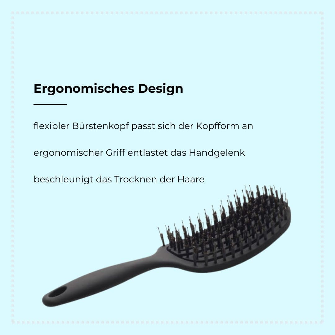HERCULES S&Auml;GEMANN - 9155 Flexy Shape Hair Brush | Flexible, Gentle Natural Hair Brush | Boar Bristles with Nylon Pins | Detangling Brush for Long Hair | Oval - Medium Size image number 1